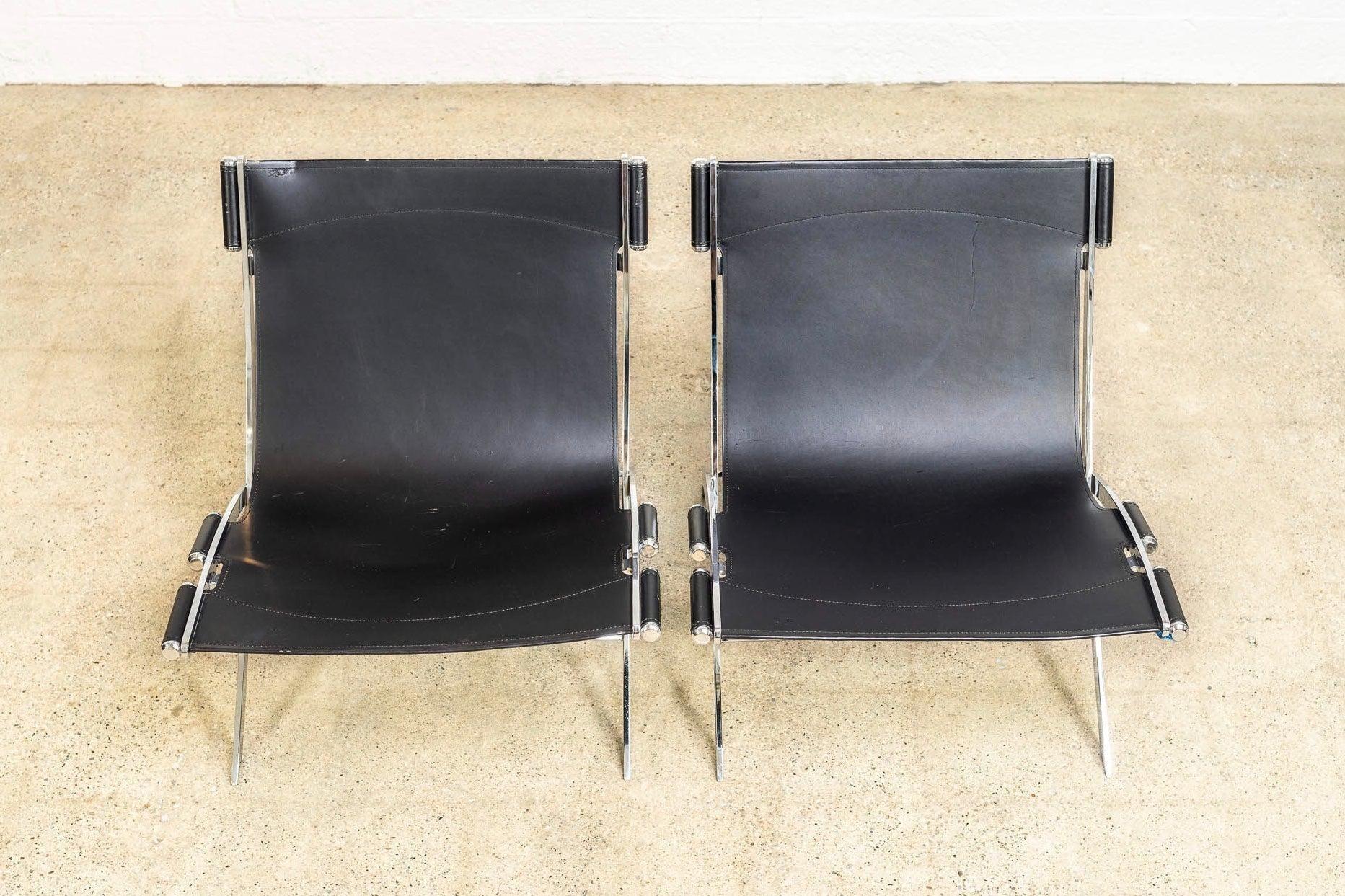 Postmoderne schwarze lederne und verchromte Lounge-Stühle von Antonio Citterio im Angebot 2
