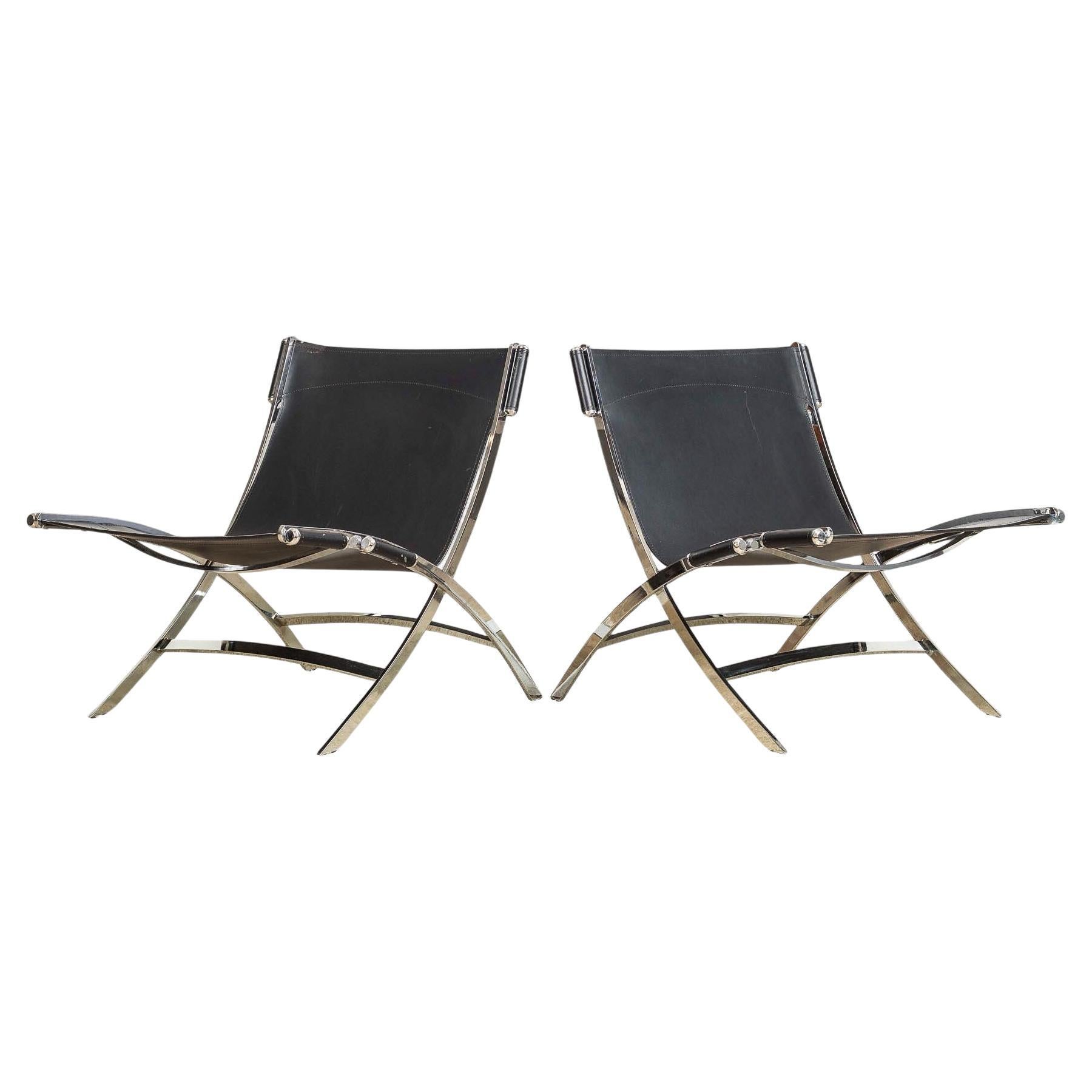 Postmoderne schwarze lederne und verchromte Lounge-Stühle von Antonio Citterio im Angebot
