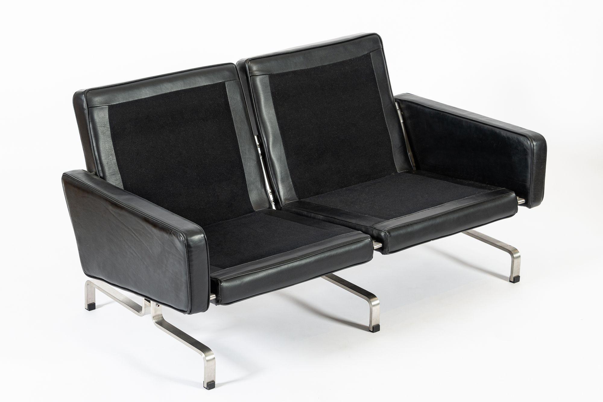 Vintage Postmodern Black Leather Loveseat Sofa, 1980s For Sale 3