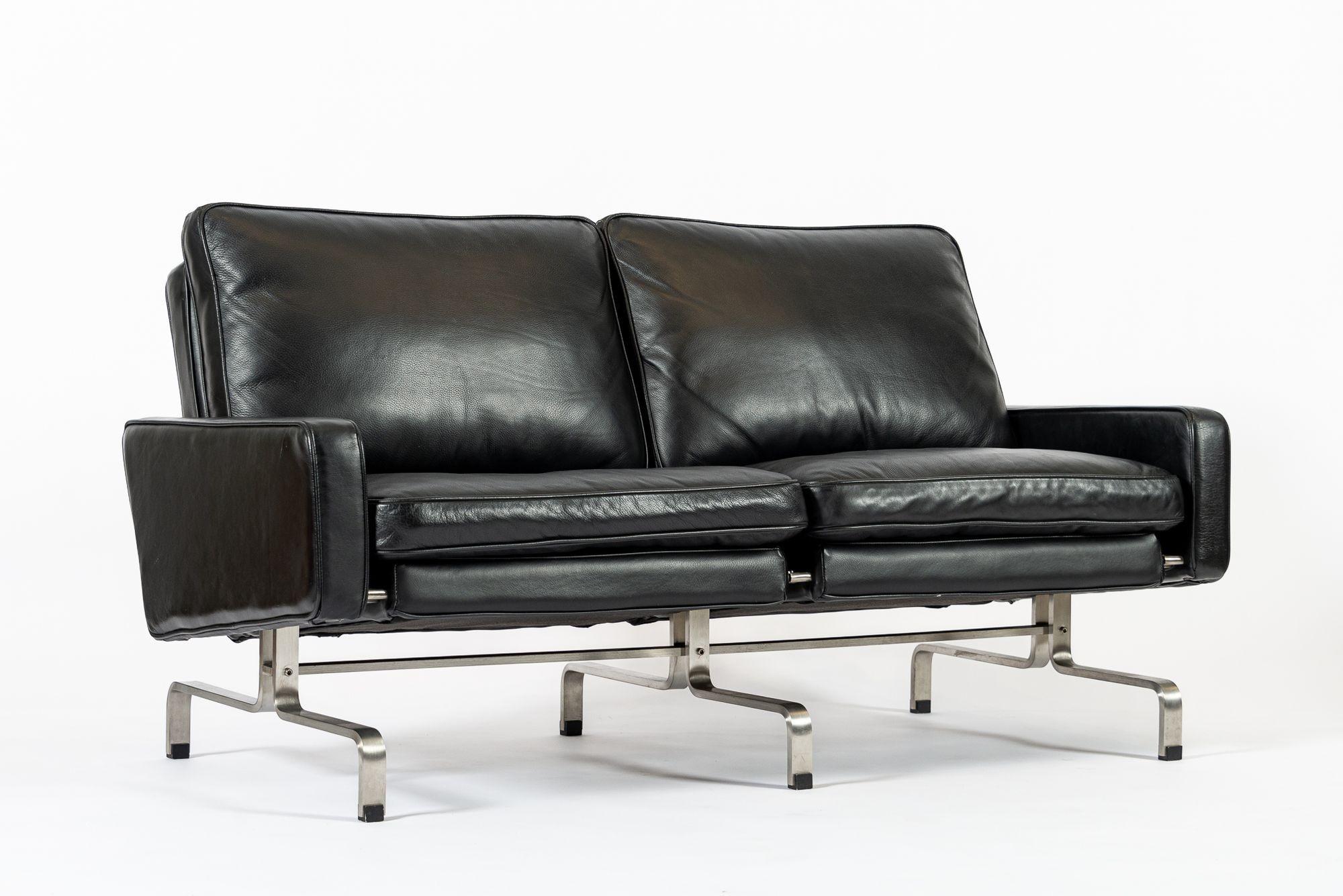 Vintage Postmodern Black Leather Loveseat Sofa, 1980s For Sale 4
