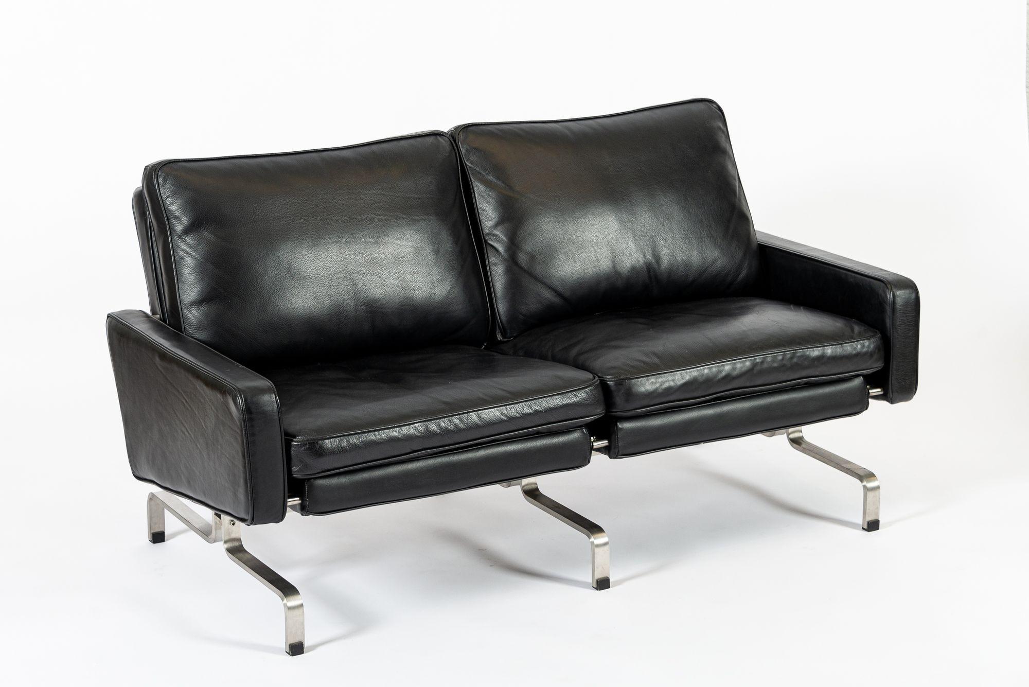 Post-Modern Vintage Postmodern Black Leather Loveseat Sofa, 1980s For Sale