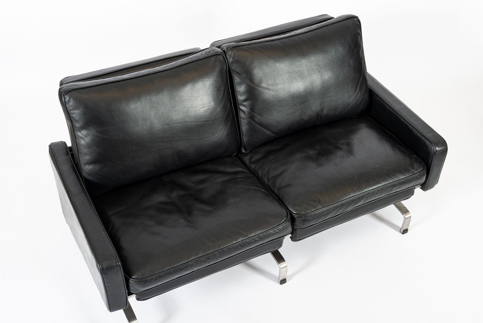 Danish Vintage Postmodern Black Leather Loveseat Sofa, 1980s For Sale
