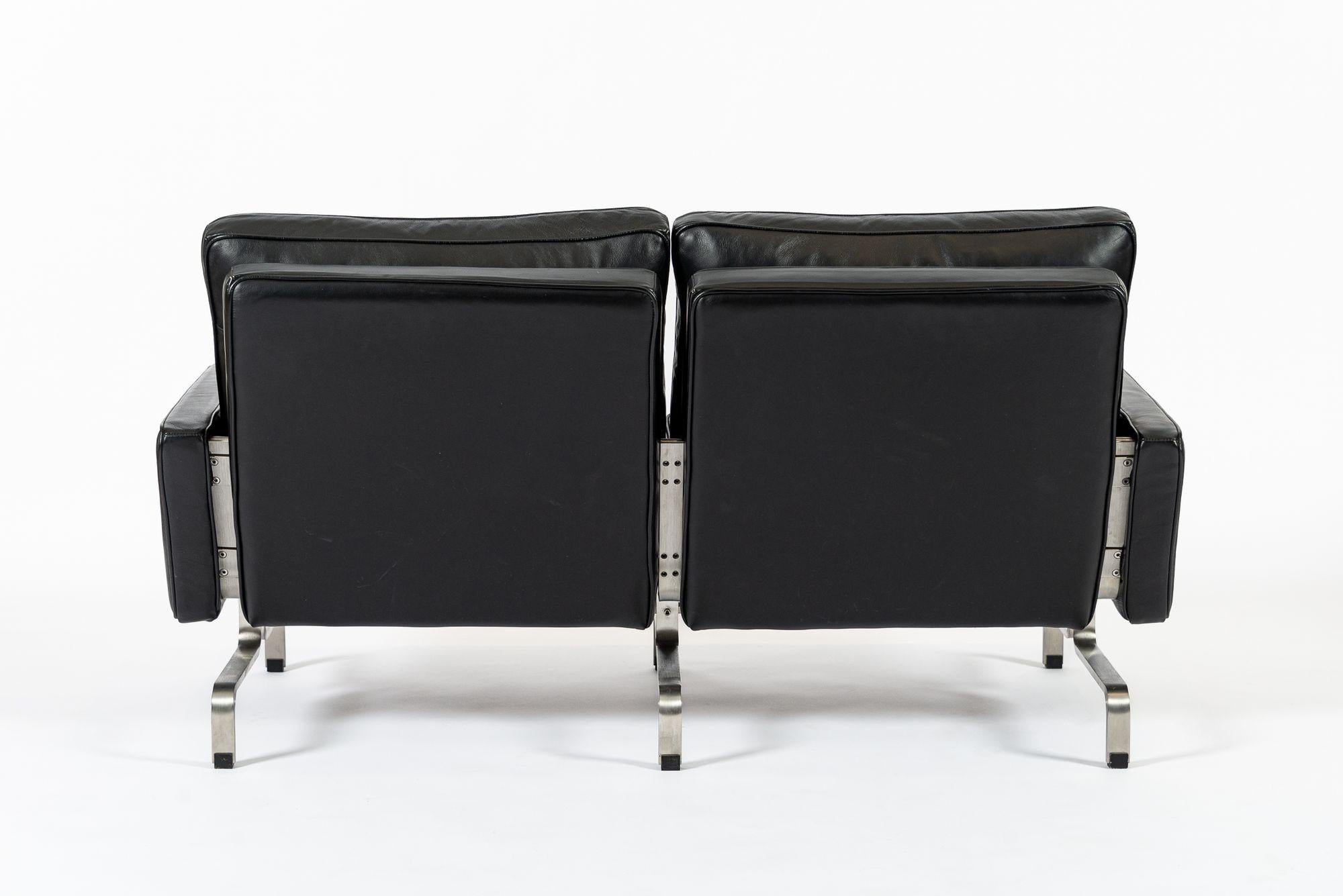 Late 20th Century Vintage Postmodern Black Leather Loveseat Sofa, 1980s For Sale