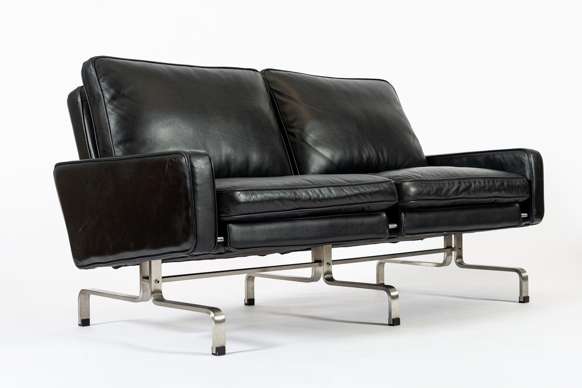 Vintage Postmodern Black Leather Loveseat Sofa, 1980s For Sale 1