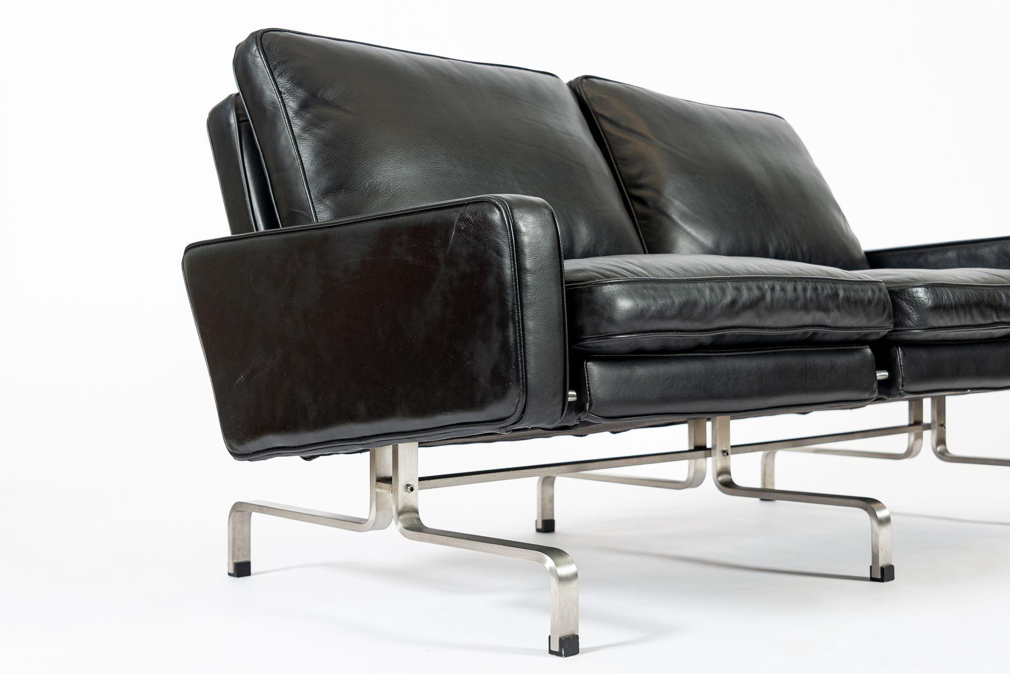 Vintage Postmodern Black Leather Loveseat Sofa, 1980s For Sale 2