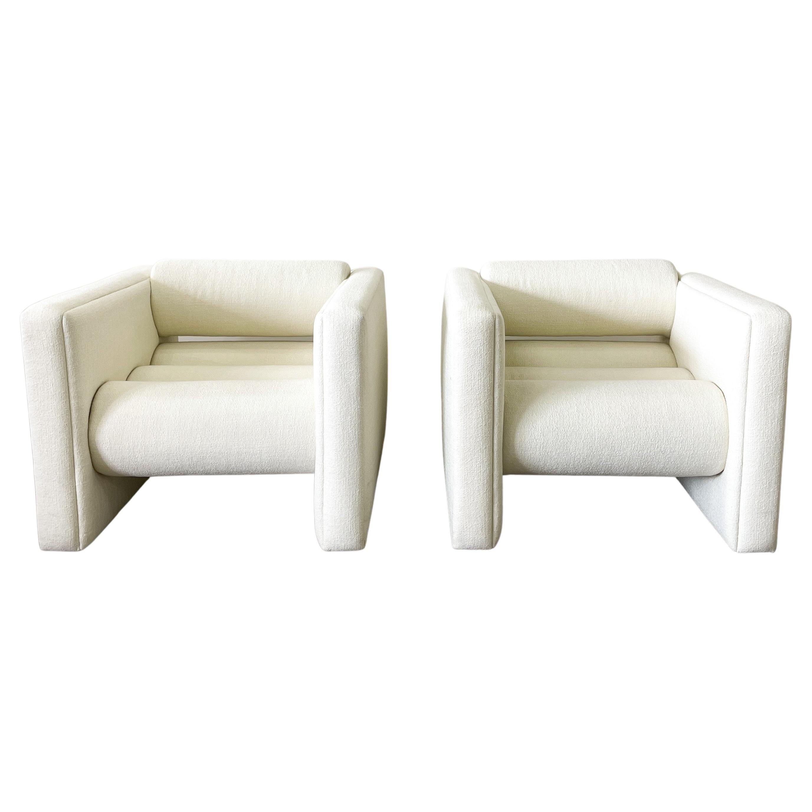 Vintage Postmodern Boucle Bolster Club Chair MCM Minimalist Retro