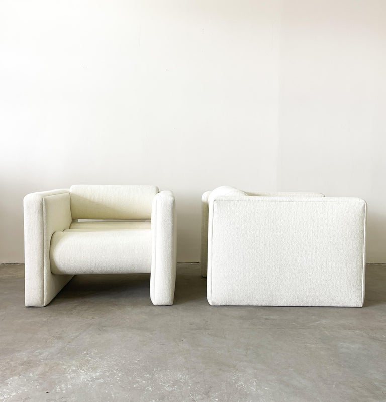 Vintage Postmodern Boucle Bolster Club Chair MCM Minimalist Retro 70s