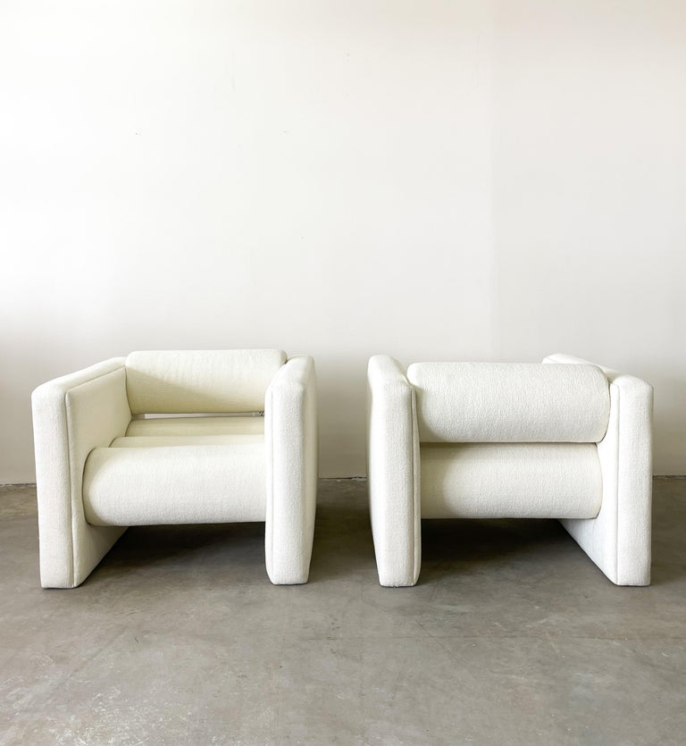 Vintage Postmodern Boucle Bolster Club Chair MCM Minimalist Retro