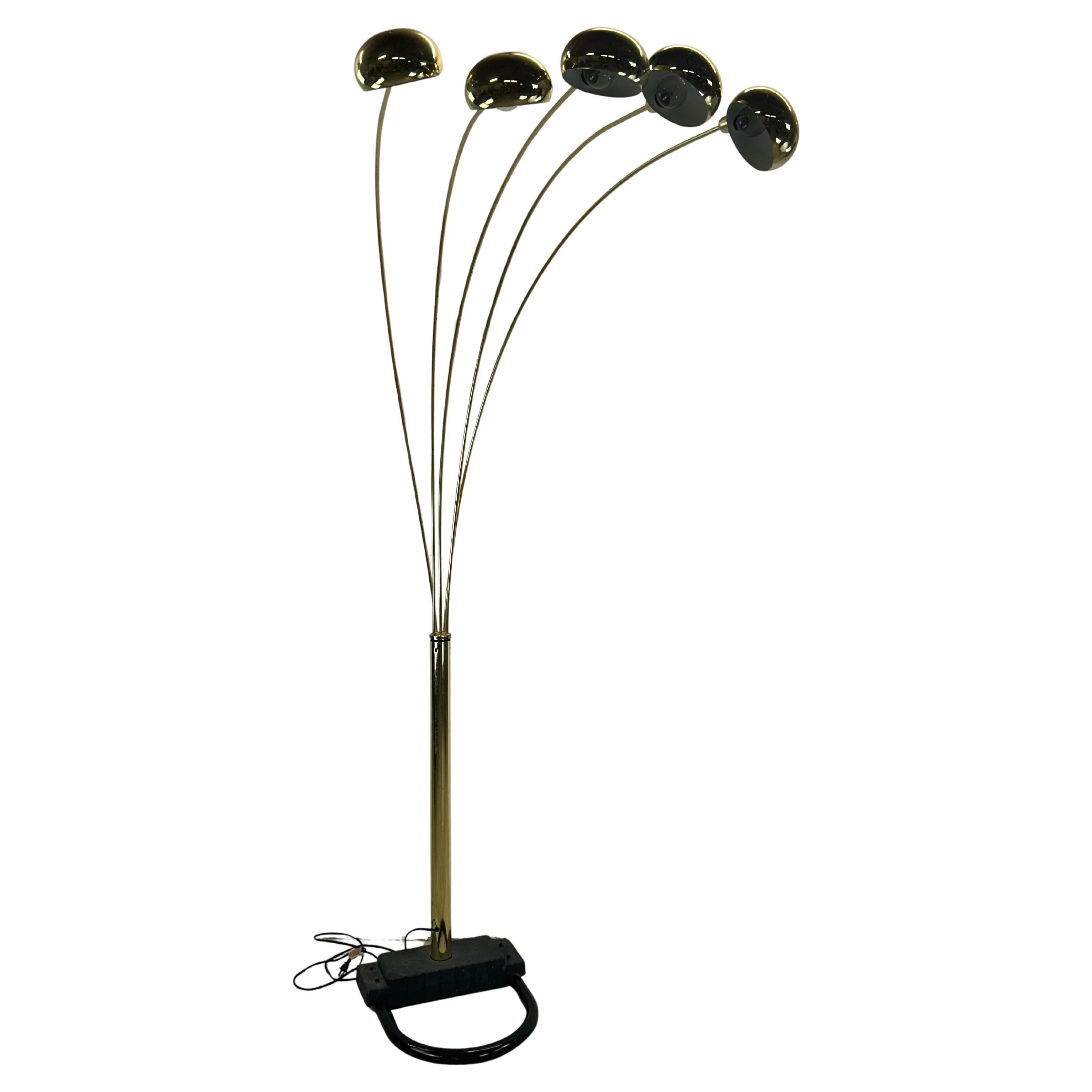 Vintage Postmodern Brass Floor Lamp with 5 Arms