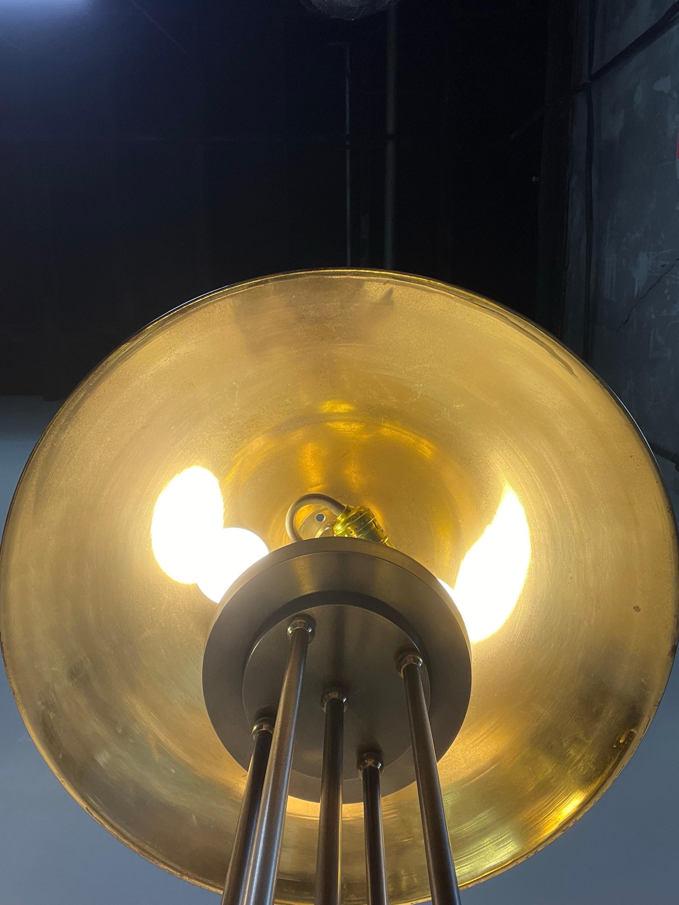 Vintage Postmodern Brushed Steel and Brass Columnar Lamps Metal Shade For Sale 6