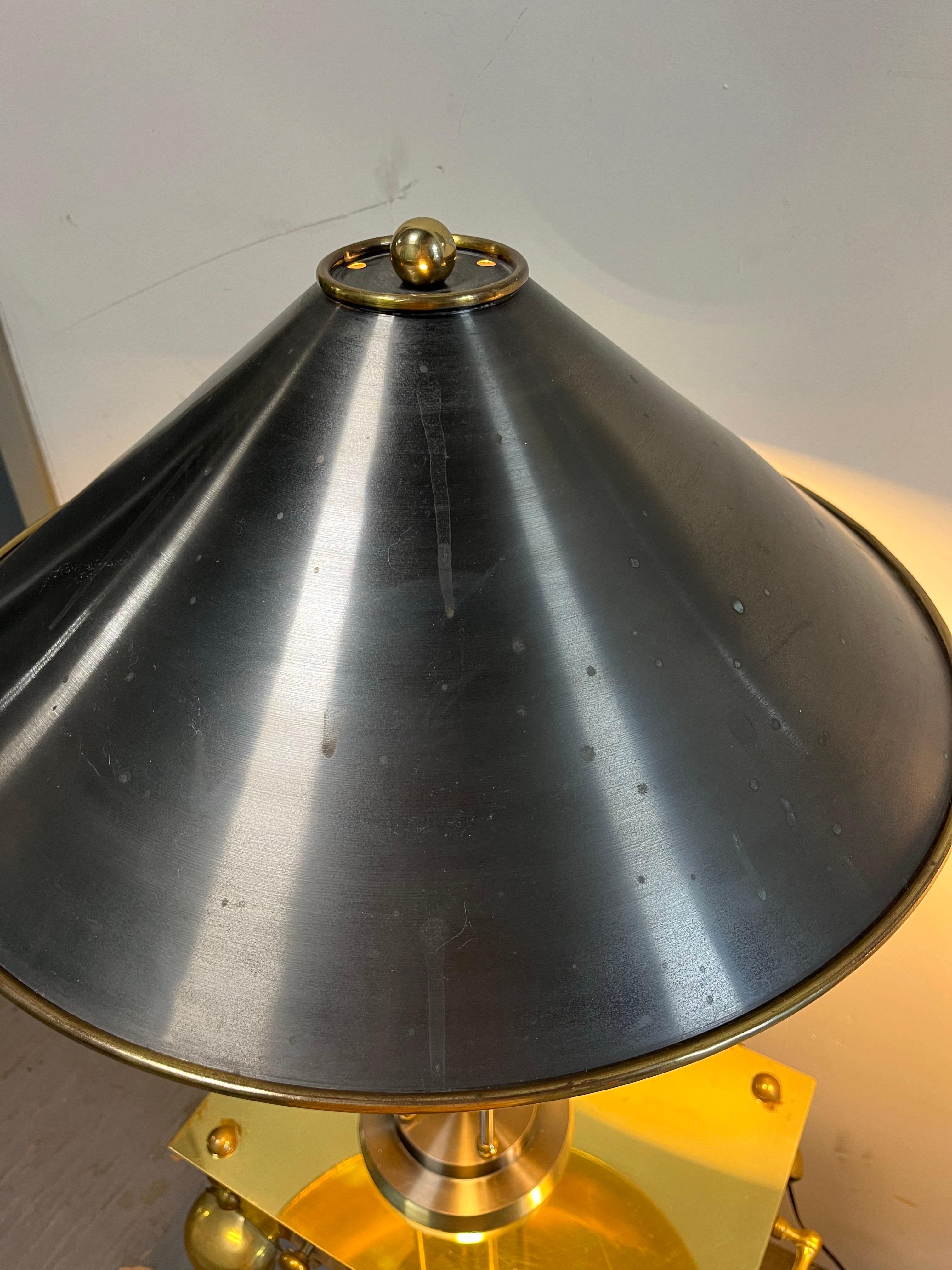 Vintage Postmodern Brushed Steel and Brass Columnar Lamps Metal Shade For Sale 3
