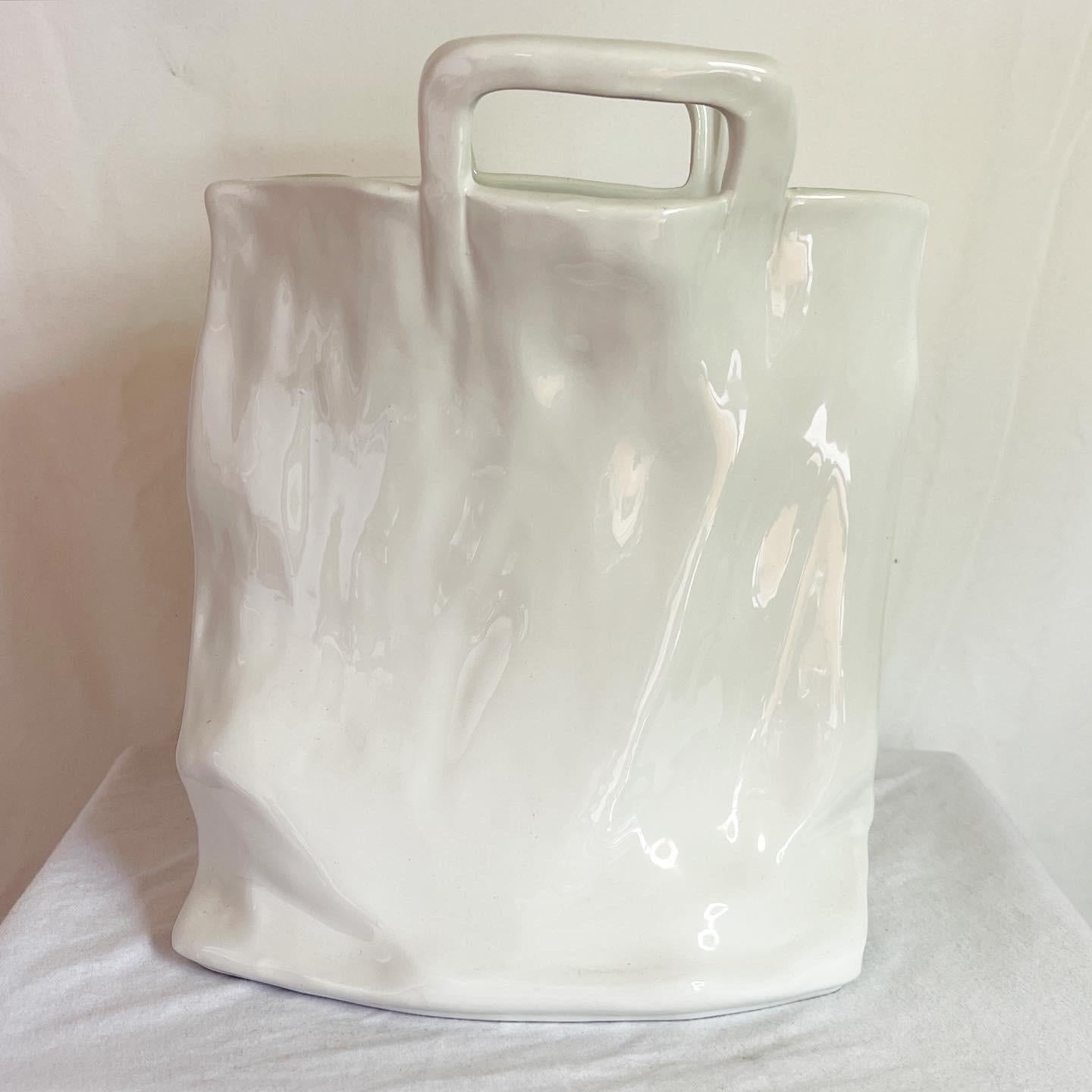Late 20th Century Vintage Postmodern Ceramic Bag Vase