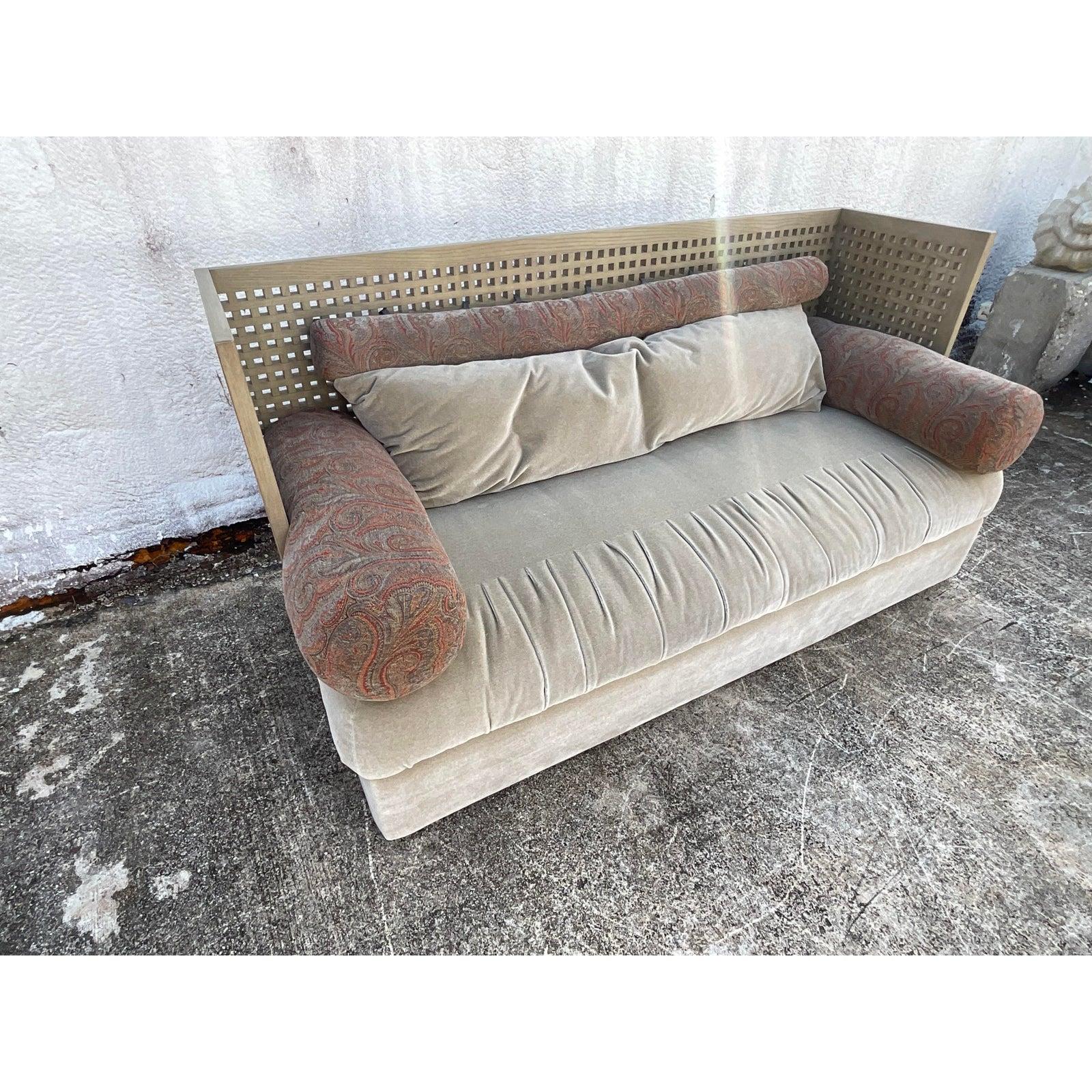 Vintage PostModern Cerused Grid Sofa After Donghia 3