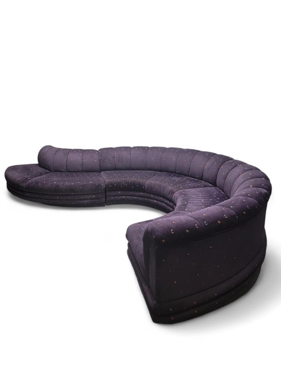 Italian Vintage Postmodern Channel Back Flared Serpentine Sectional Sofa Bernhardt Style