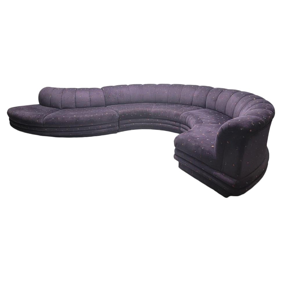 Vintage Postmodern Channel Back Flared Serpentine Sectional Sofa Bernhardt Style