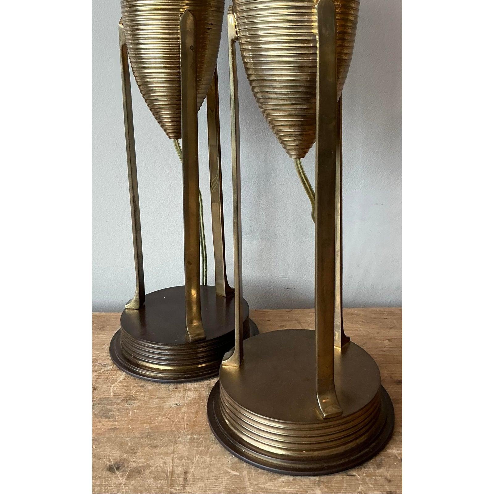 Vintage Postmodern Chapman Brass Lamps - A Pair (Messing) im Angebot