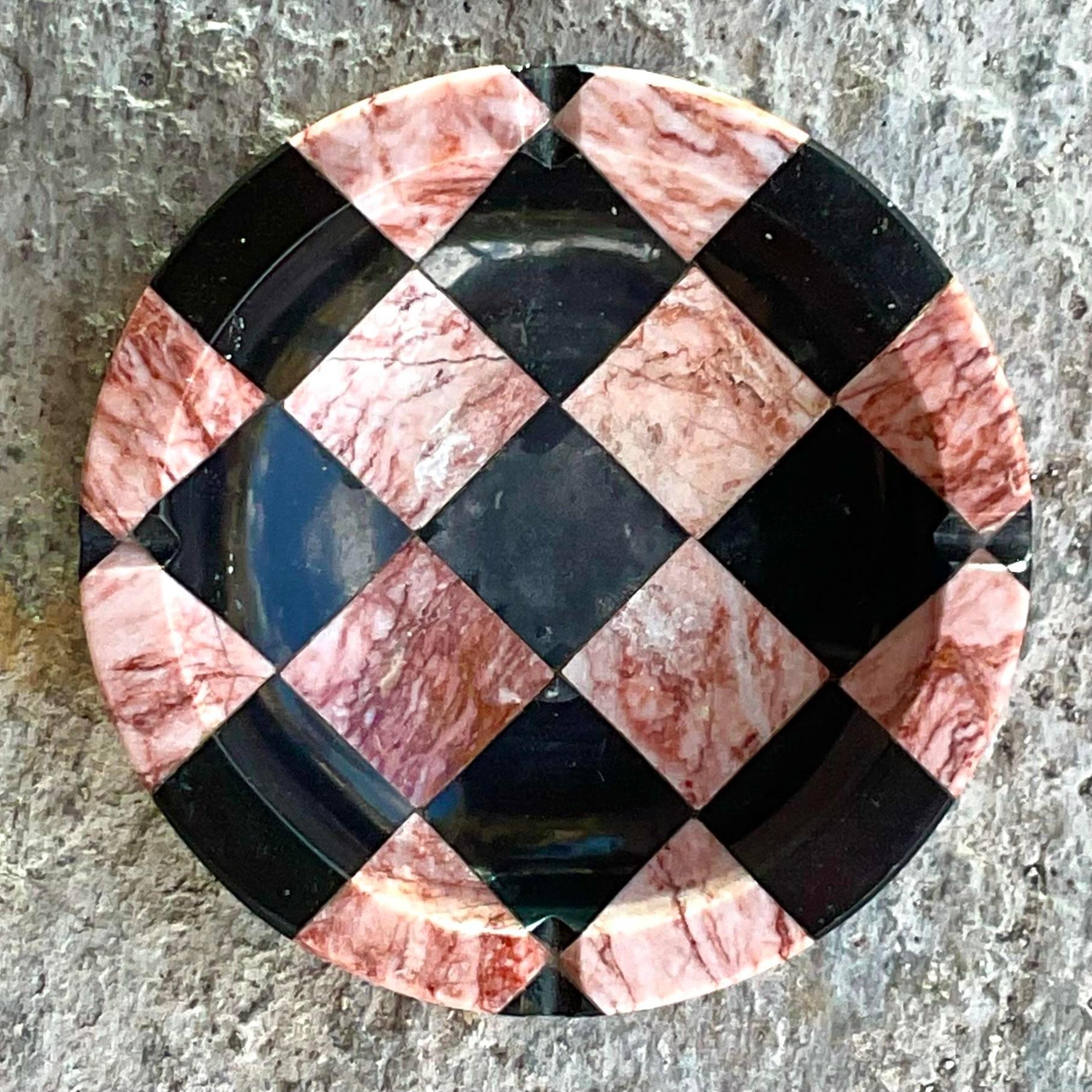 Post-Modern Vintage Postmodern Checkerboard Marble Ashtray For Sale