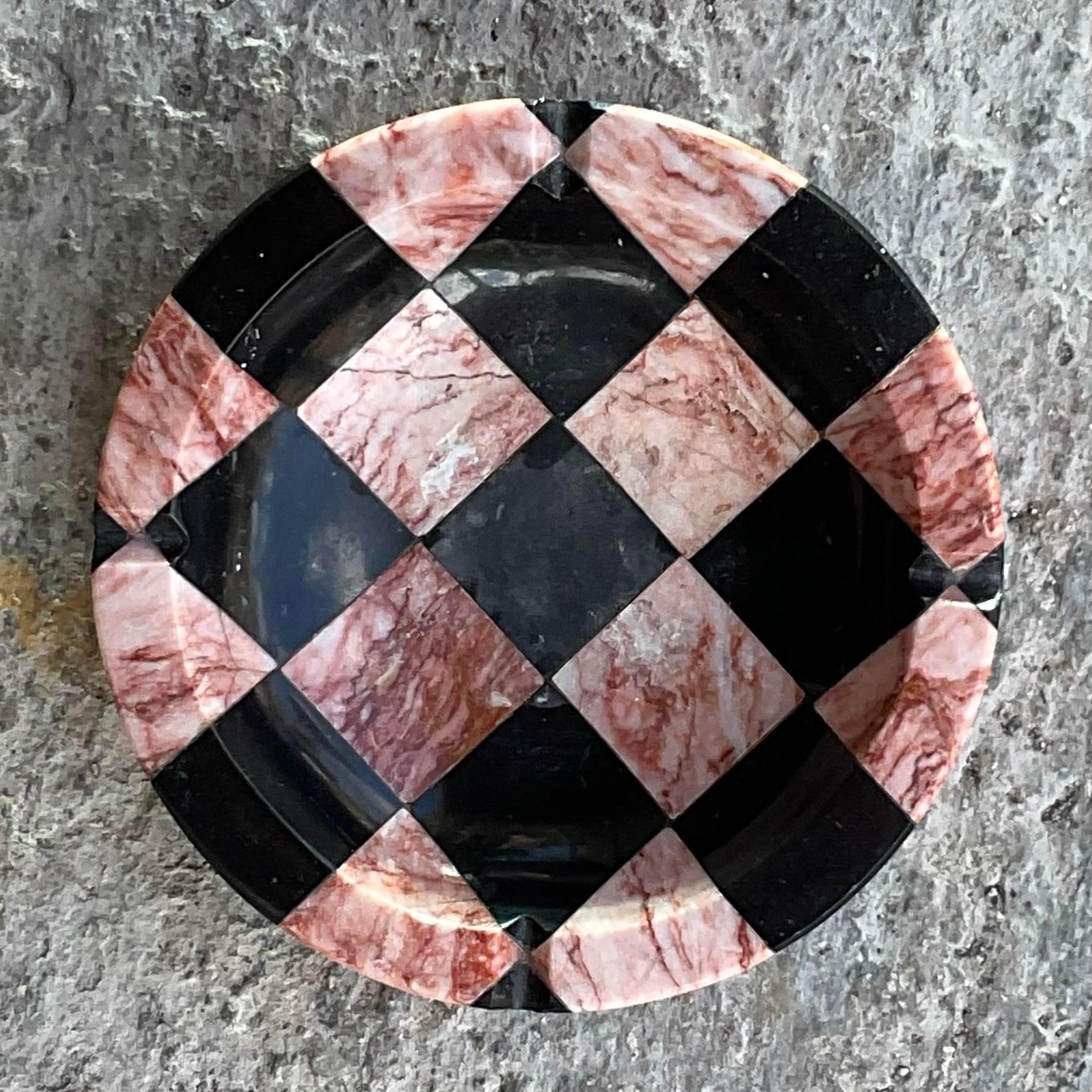 Vintage Postmodern Checkerboard Marble Ashtray In Good Condition For Sale In west palm beach, FL