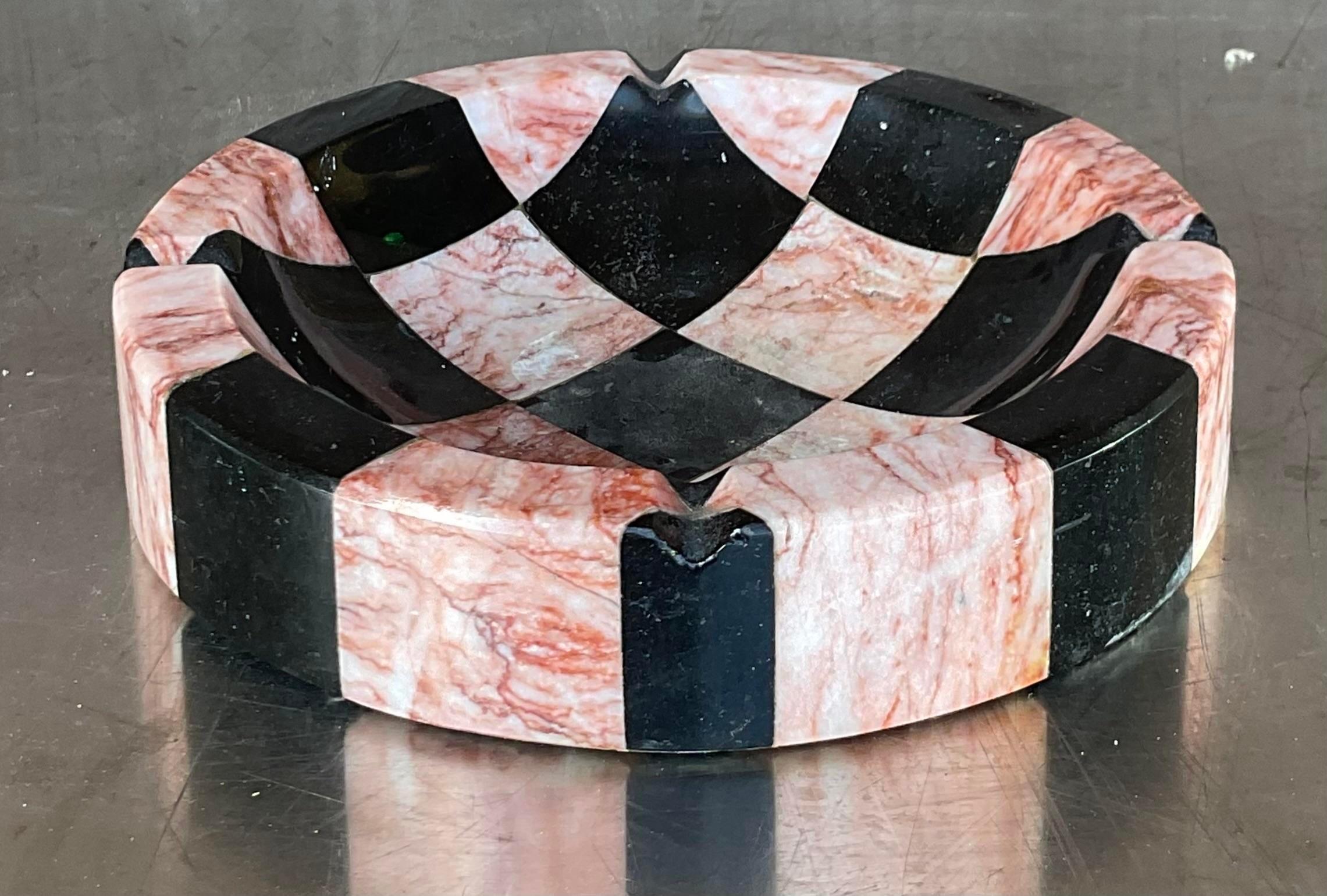20th Century Vintage Postmodern Checkerboard Marble Ashtray For Sale