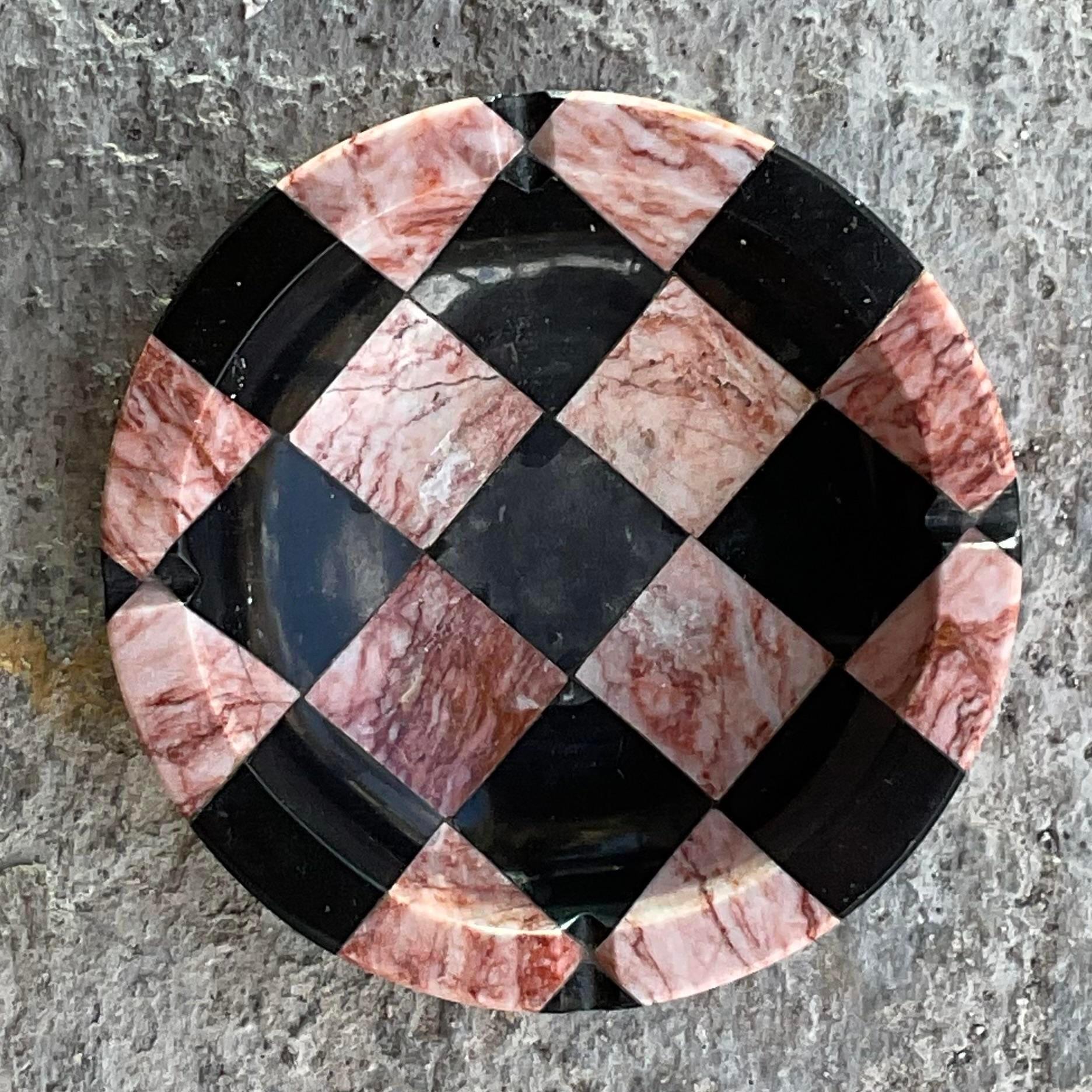 Vintage Postmodern Checkerboard Marble Ashtray For Sale 1