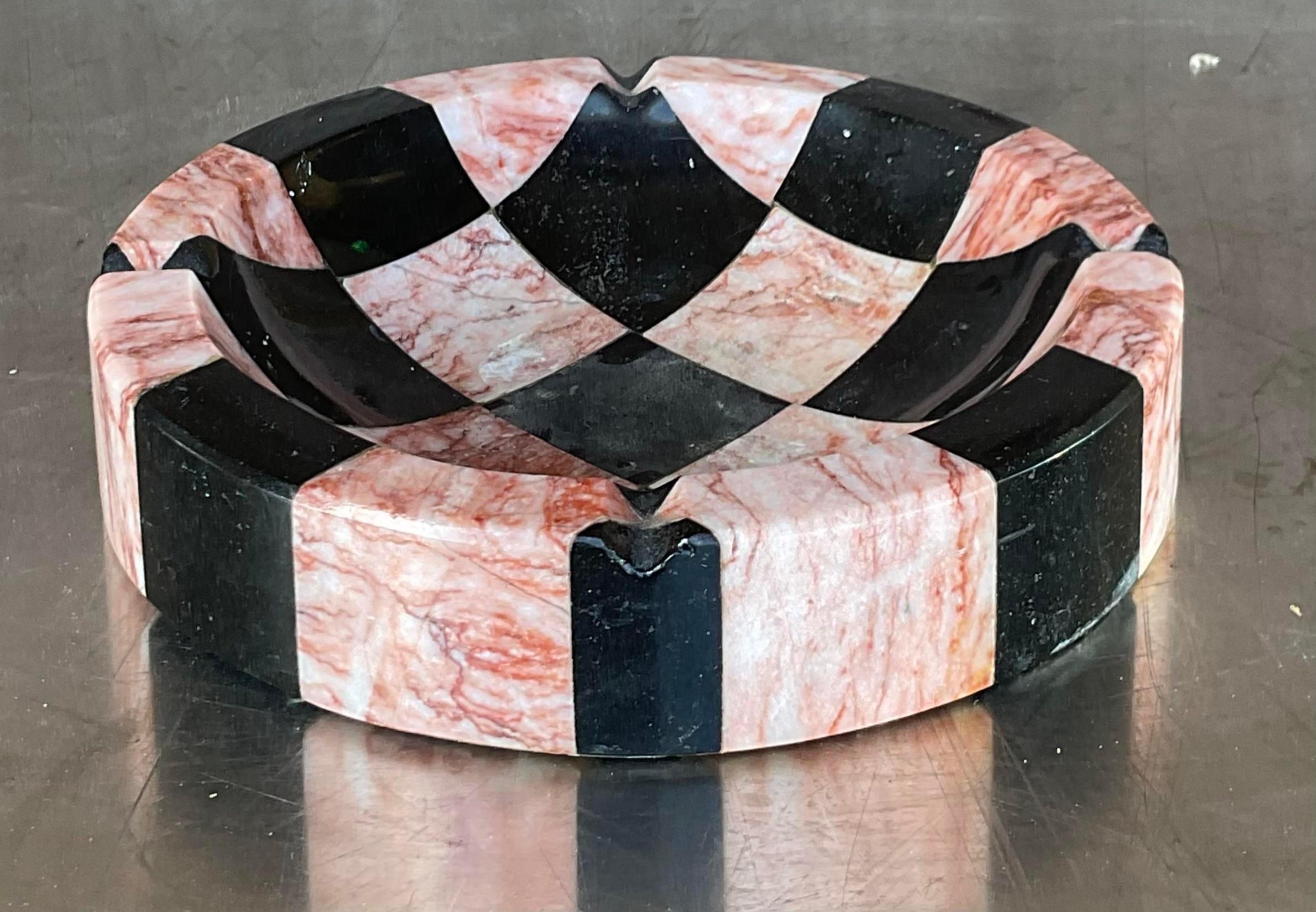 Vintage Postmodern Checkerboard Marble Ashtray For Sale 2