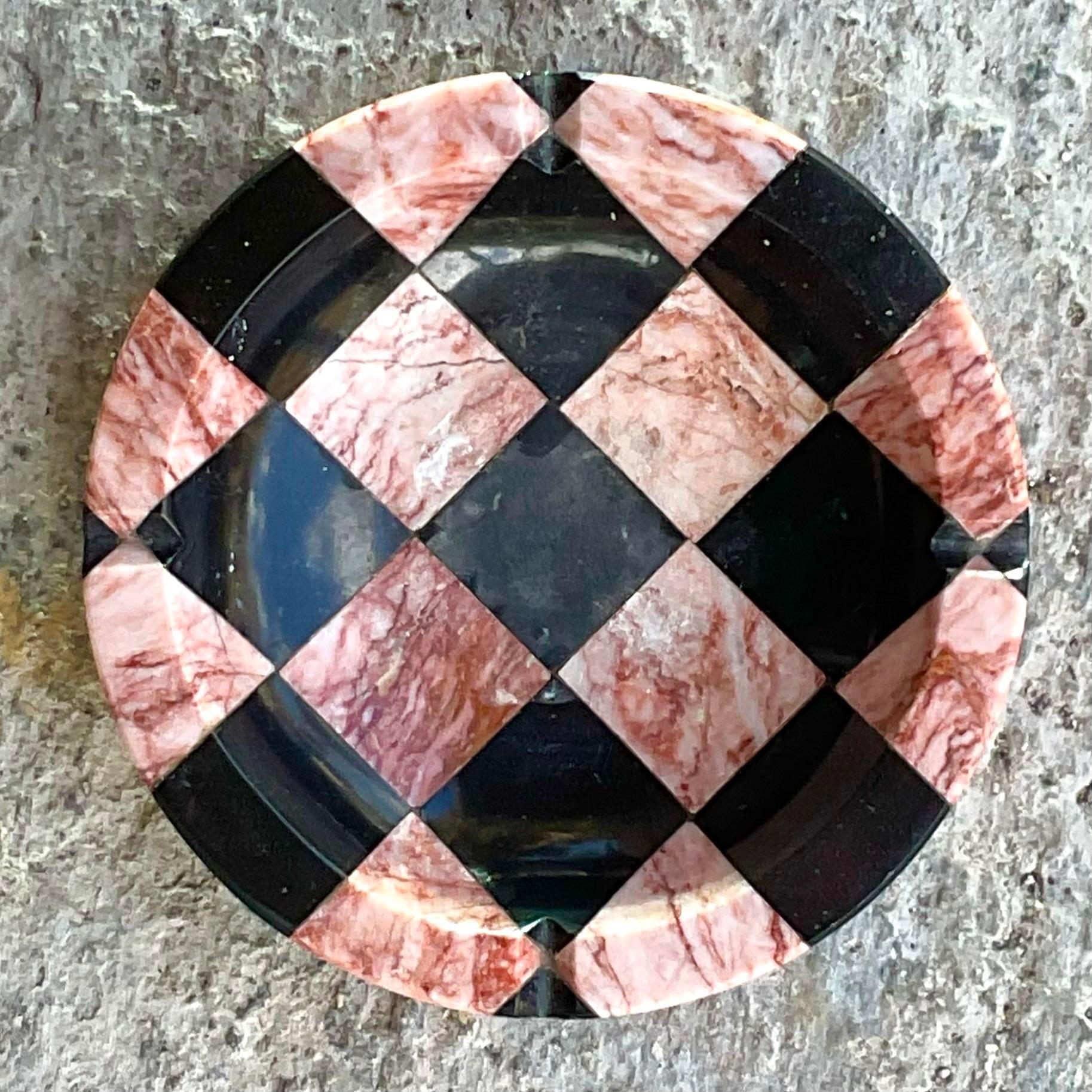 Vintage Postmodern Checkerboard Marble Ashtray For Sale 3