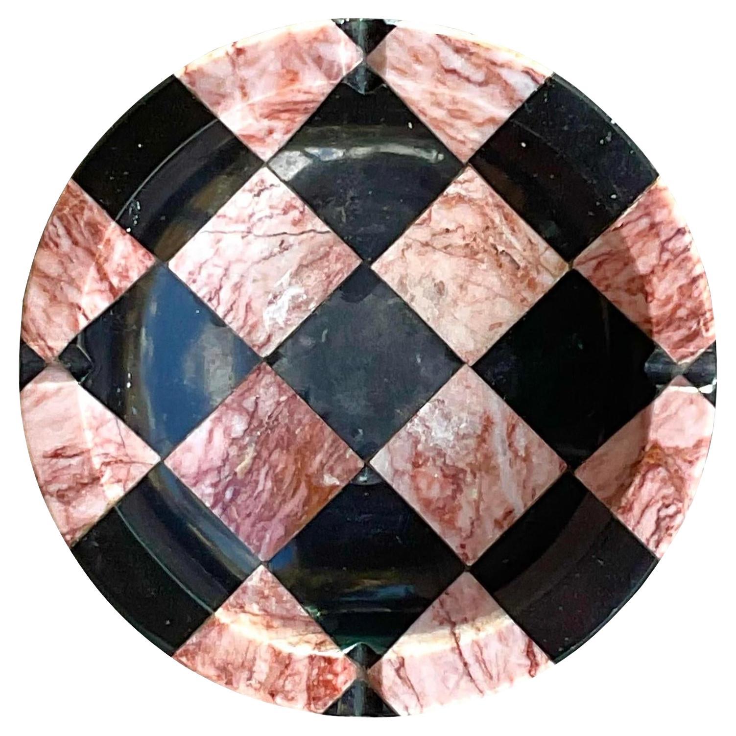 Vintage Postmodern Checkerboard Marble Ashtray For Sale