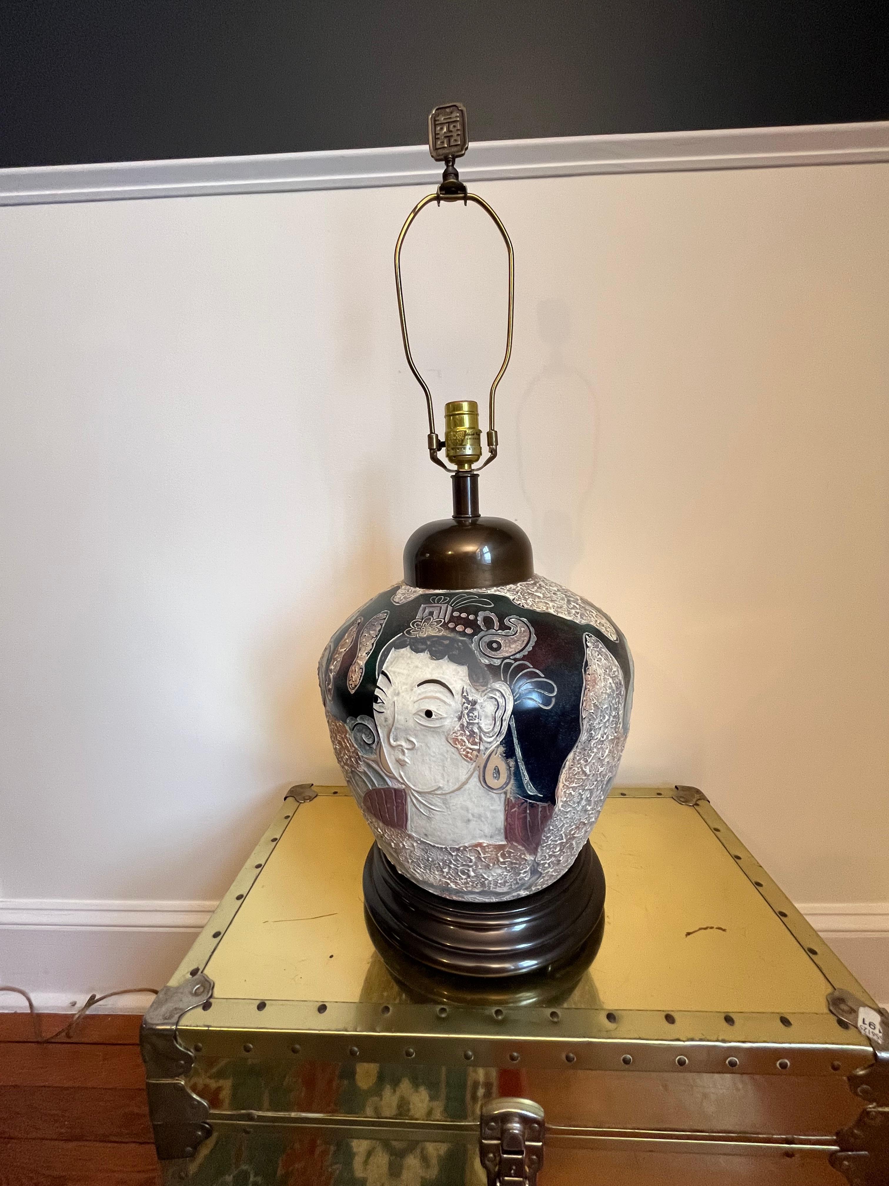 Ceramic Vintage Postmodern Chinoisere Lamp Frederick Cooper For Sale