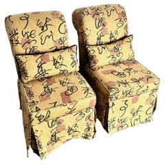 Chaises de salle à manger vintage postmoderne Chinoiserie avec rangement - une paire