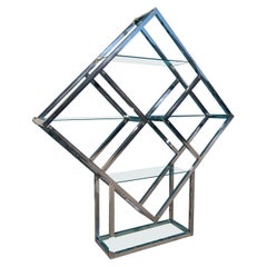 Étagère étagère vintage postmoderne en forme de diamant en chrome, années 1970
