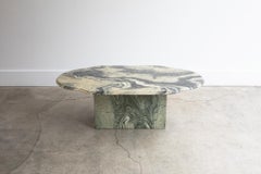 Vintage Postmodern Cipollino Ondulato Italian Marble Coffee Table Emerald Blush