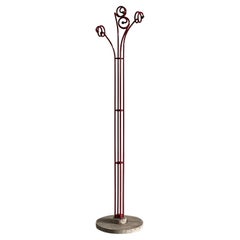 Vintage Postmodern Coat Hanger in Red Wrought Iron and Travertine, 1970s Italy