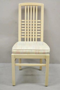 Vintage Postmodern Cream Lacquered Cross Slat Back Dining Side Chairs - Set of 6