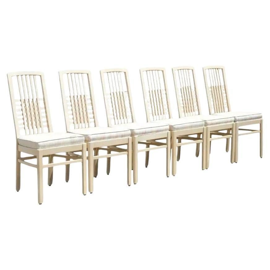 Vintage Postmodern Cream Lacquered Cross Slat Back Dining Side Chairs - Set of 6