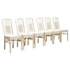 Vintage Postmodern Cream Lacquered Cross Slat Back Dining Side Chairs - Set of 6