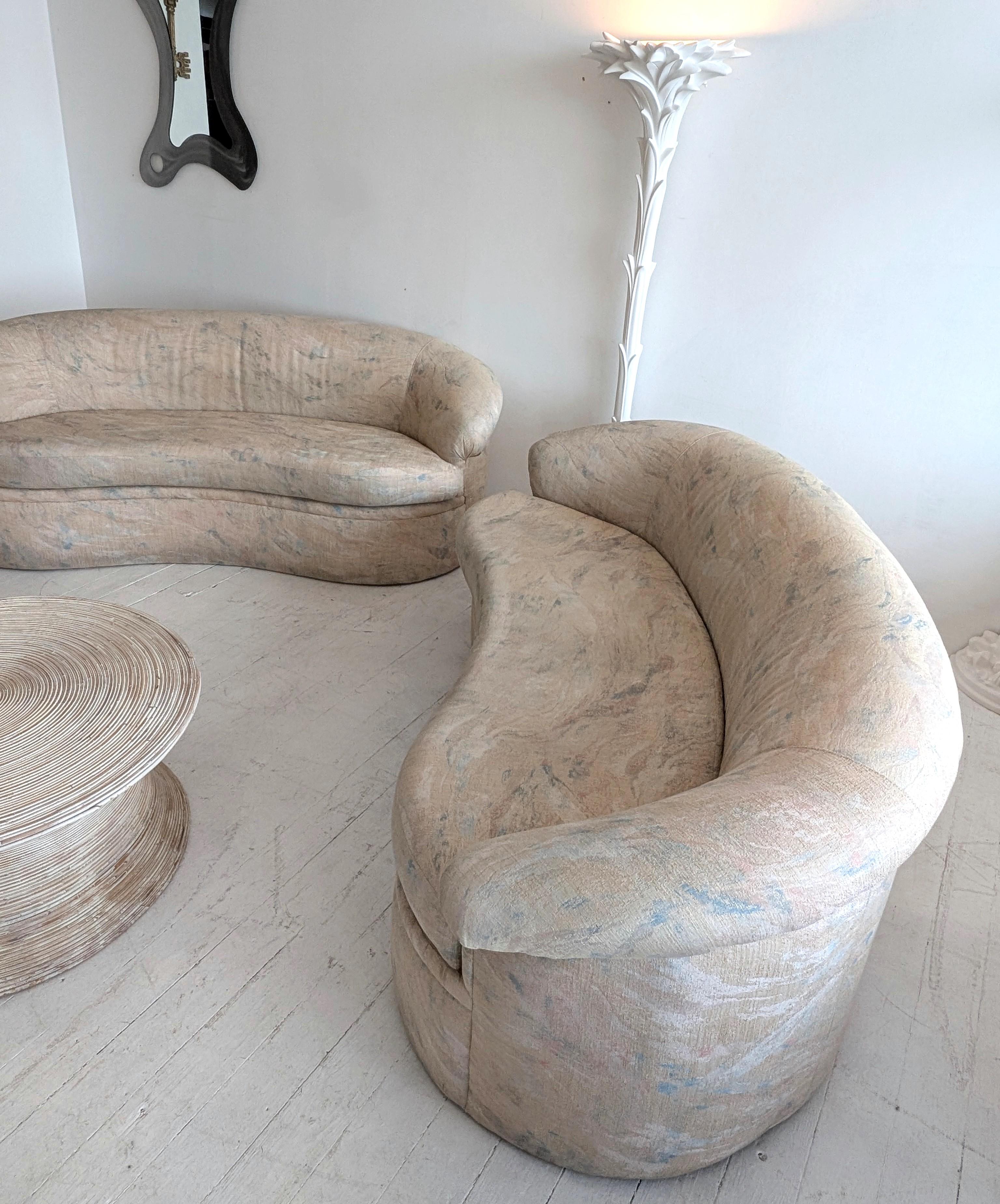 Vintage postmodern curved pastel sofa, USA 1980s- two available 3