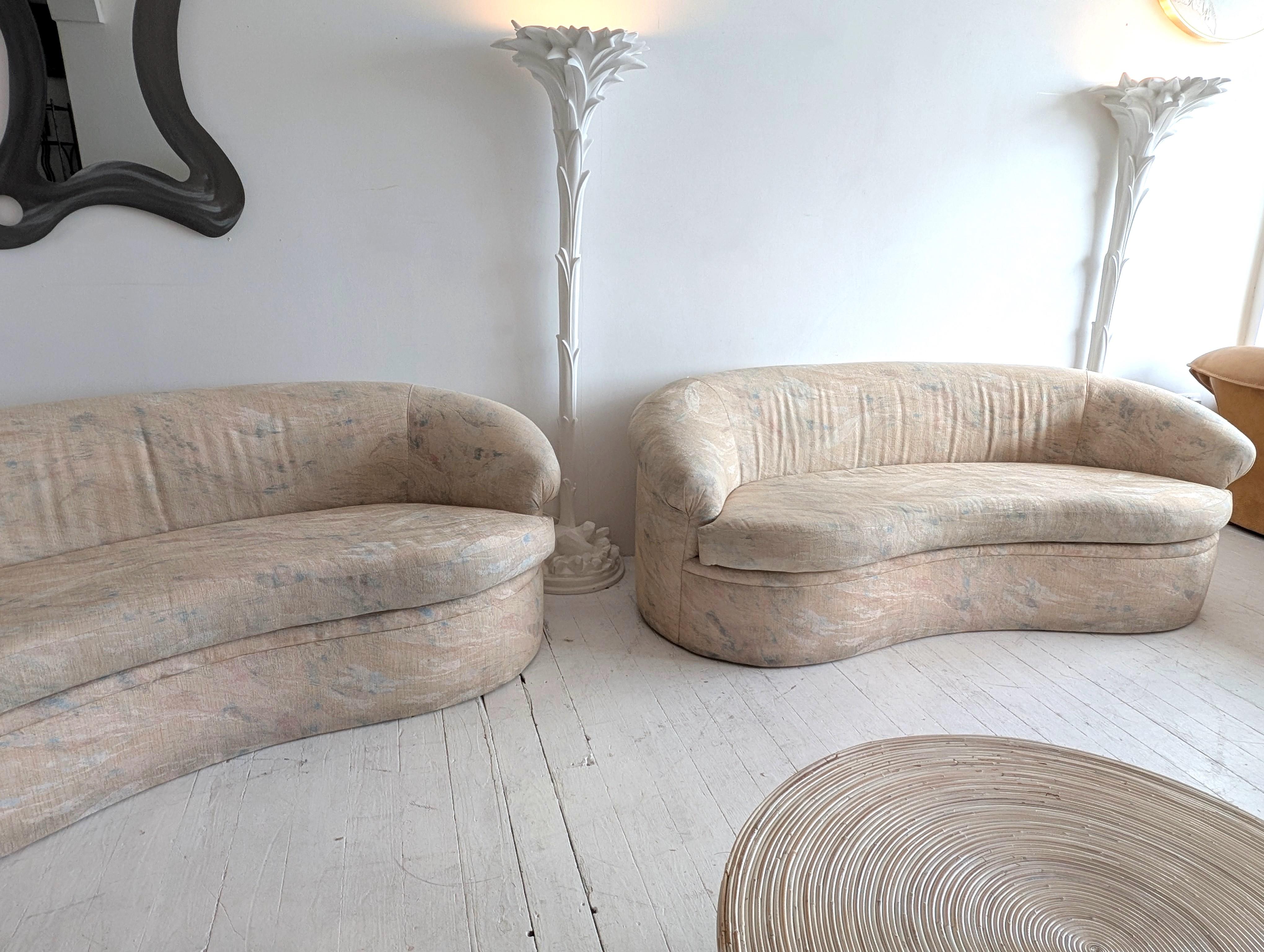 Vintage postmodern curved pastel sofa, USA 1980s- two available 4