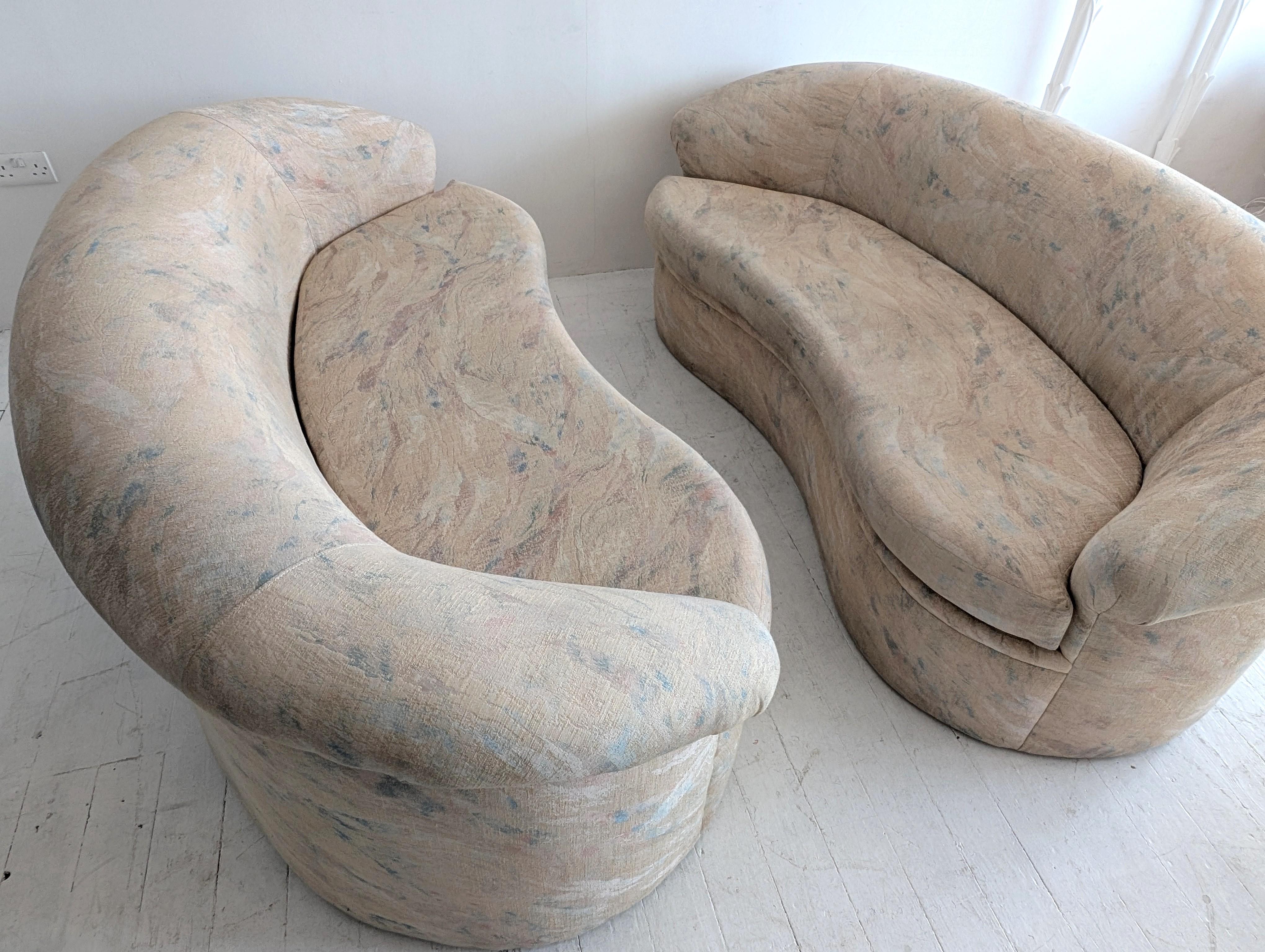 Vintage postmodern curved pastel sofa, USA 1980s- two available 5