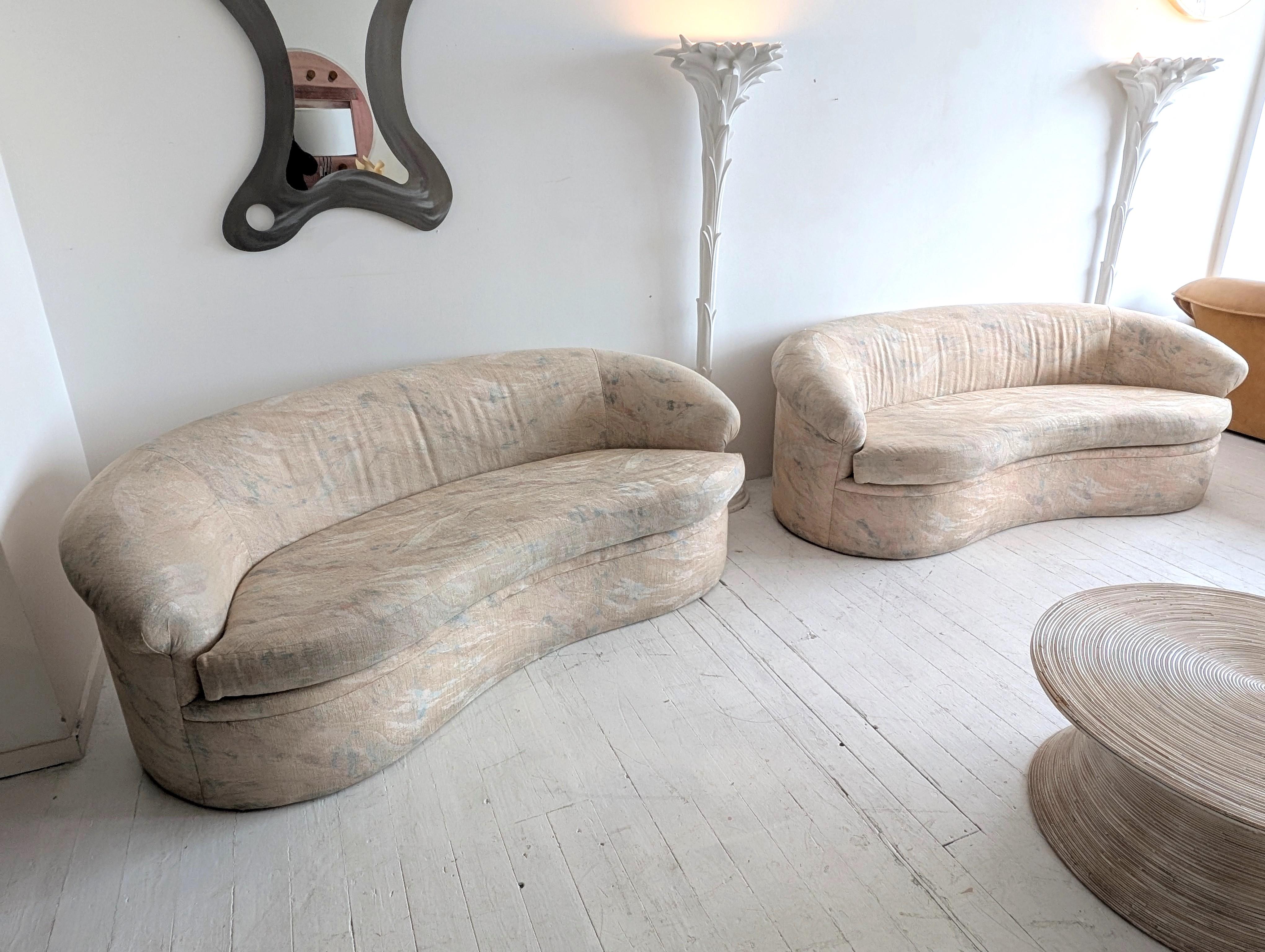 American Vintage postmodern curved pastel sofa, USA 1980s- two available