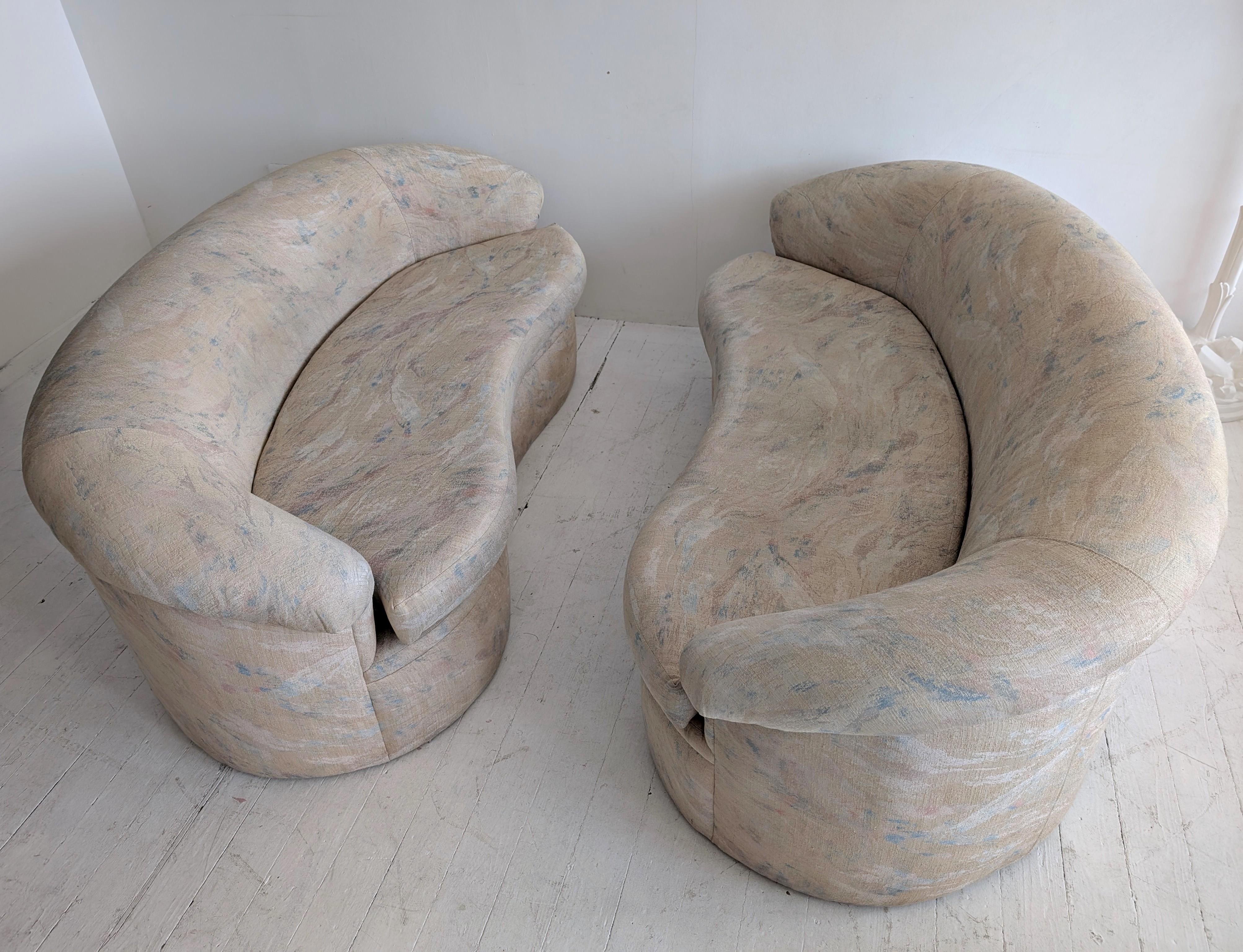 Fabric Vintage postmodern curved pastel sofa, USA 1980s- two available