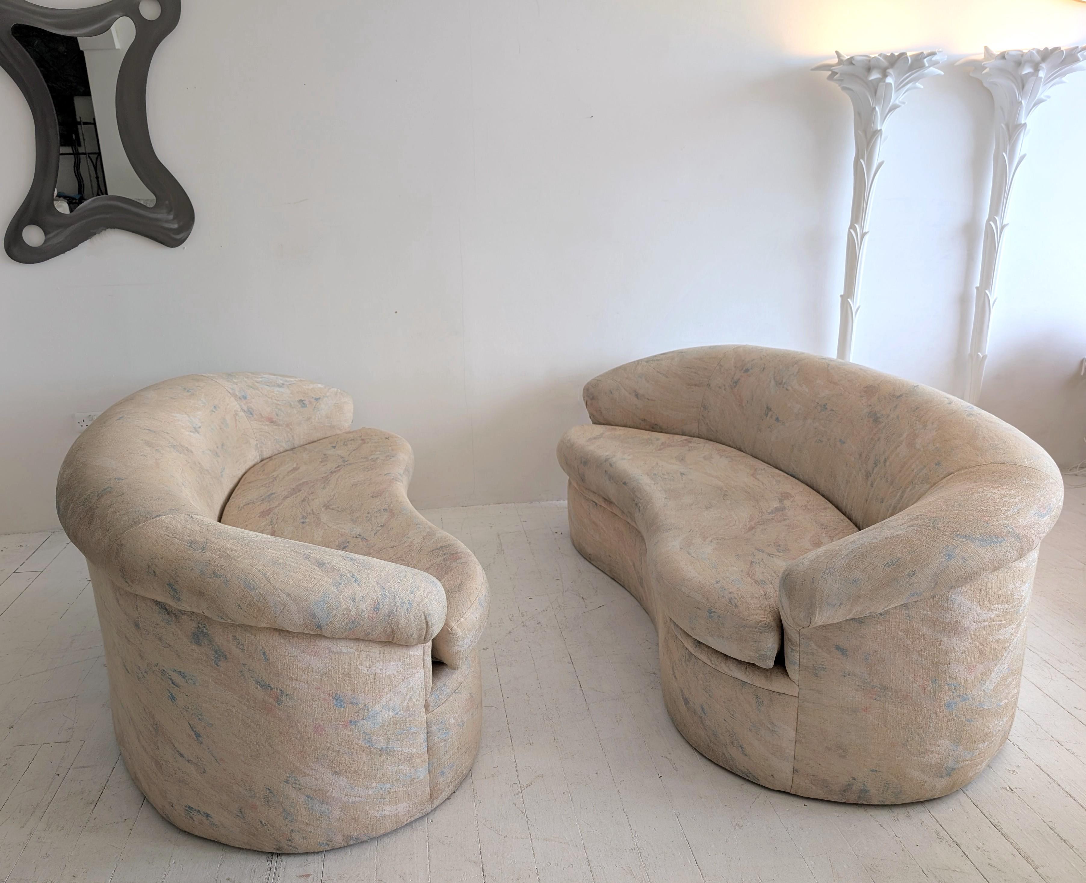 Vintage postmodern curved pastel sofa, USA 1980s- two available 1