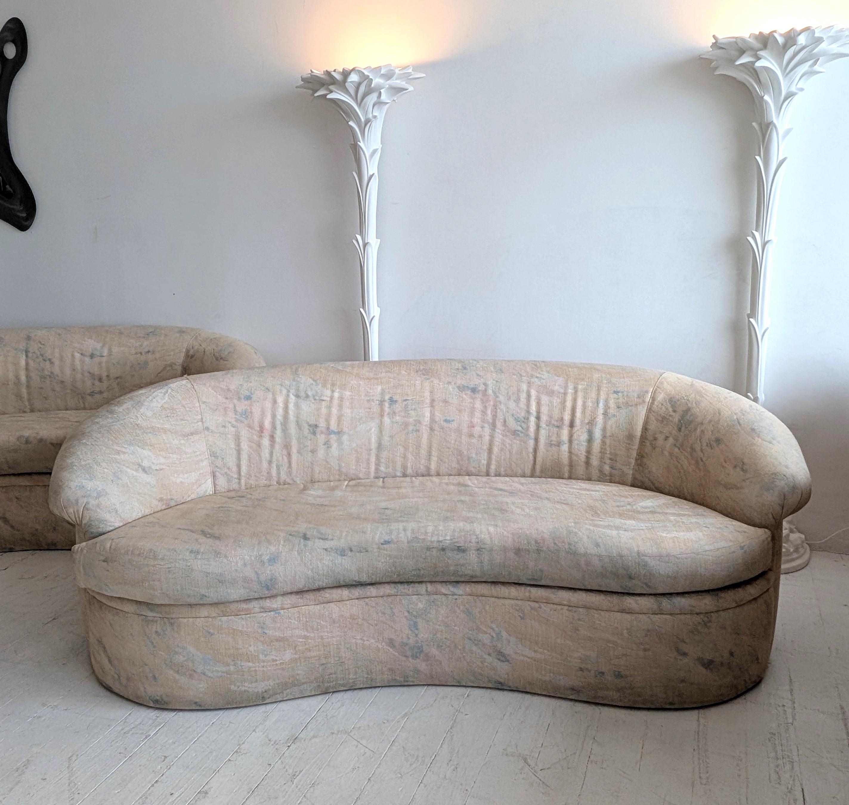 Vintage postmodern curved pastel sofa, USA 1980s- two available 2