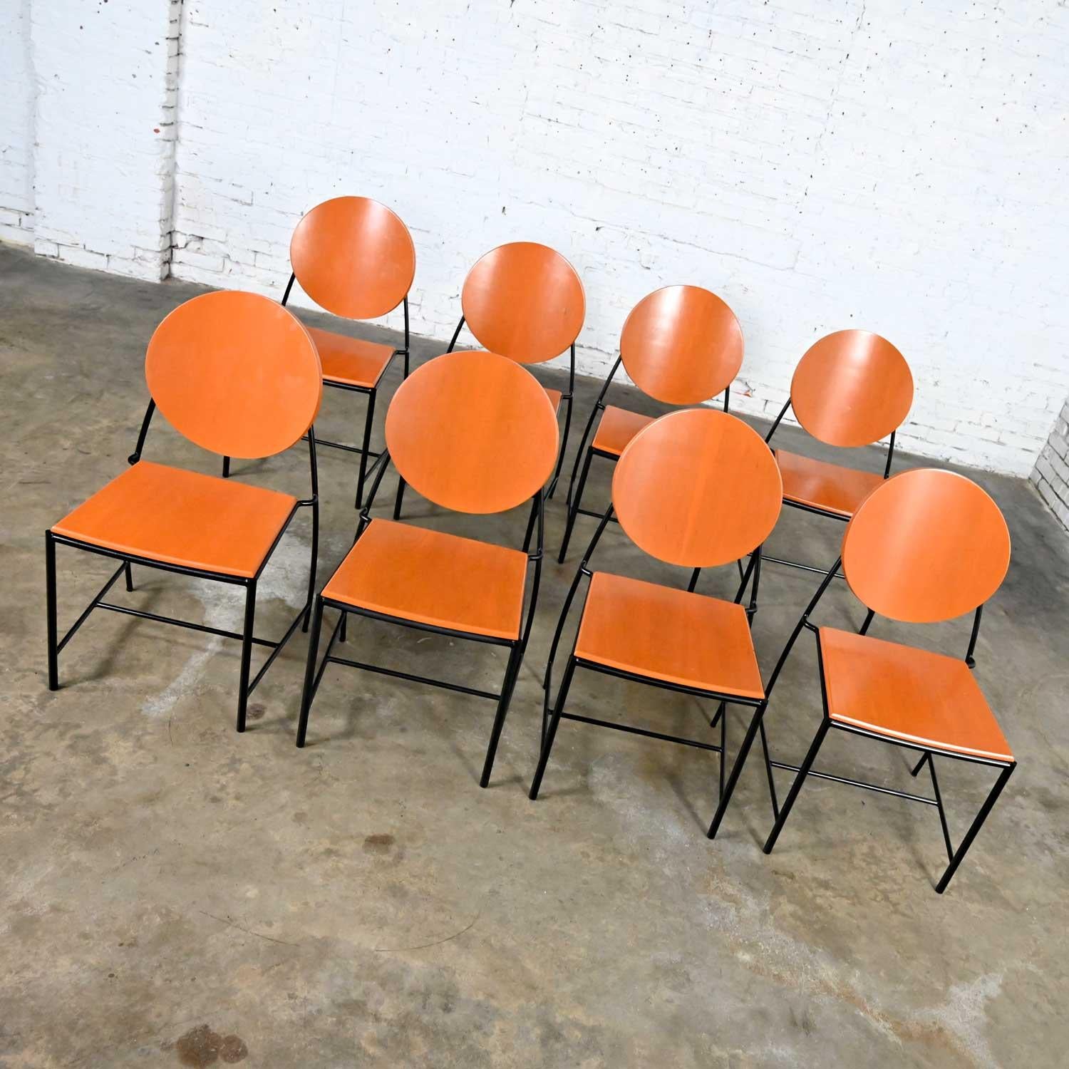 Fer Ensemble de 8 chaises de salle à manger vintage postmodernes Dakota Jackson Vik, Ter 1 orange en vente