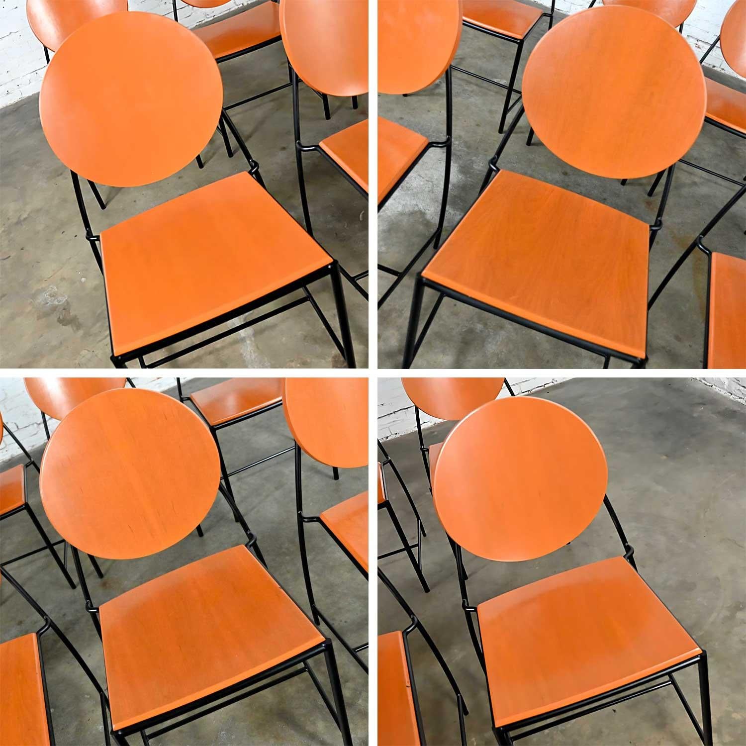 Iron Vintage Postmodern Dakota Jackson Vik, Ter 1 Orange Dining Chairs Set of 8 For Sale