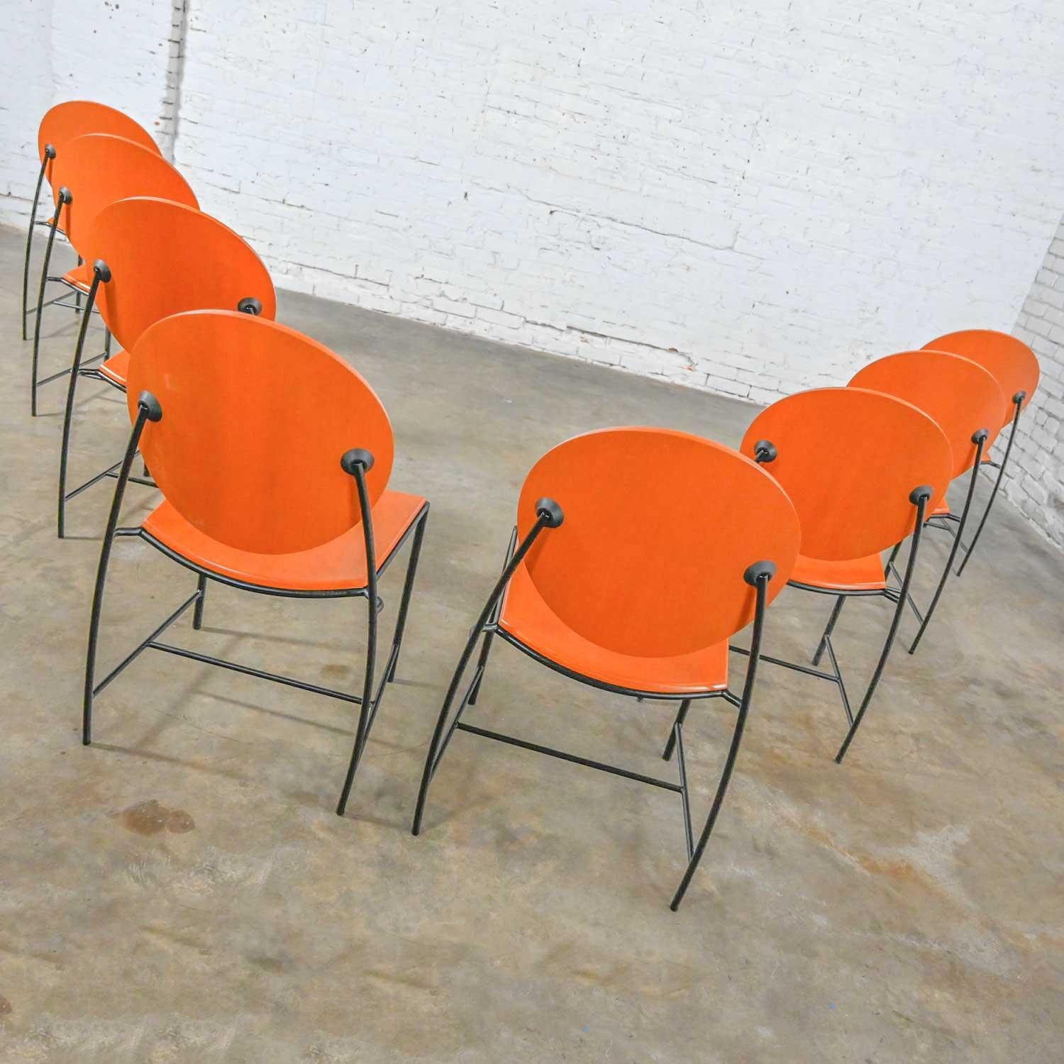 Postmoderne Ensemble de 8 chaises de salle à manger vintage postmodernes Dakota Jackson Vik, Ter 1 orange en vente
