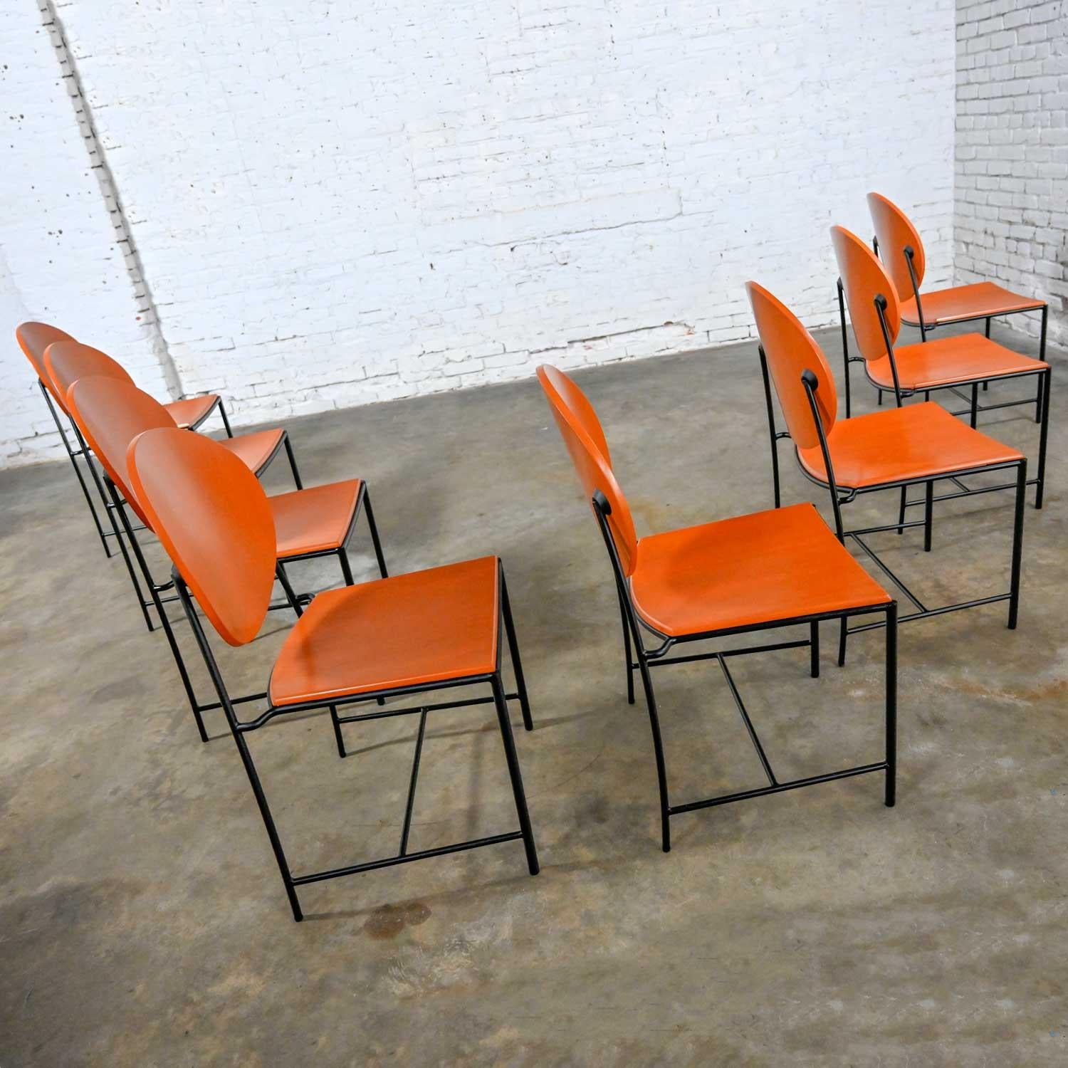 Américain Ensemble de 8 chaises de salle à manger vintage postmodernes Dakota Jackson Vik, Ter 1 orange en vente