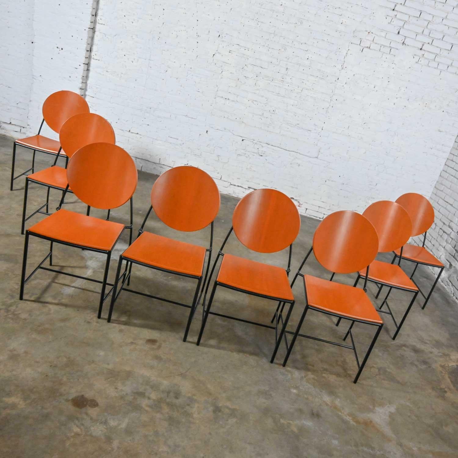 American Vintage Postmodern Dakota Jackson Vik, Ter 1 Orange Dining Chairs Set of 8 For Sale