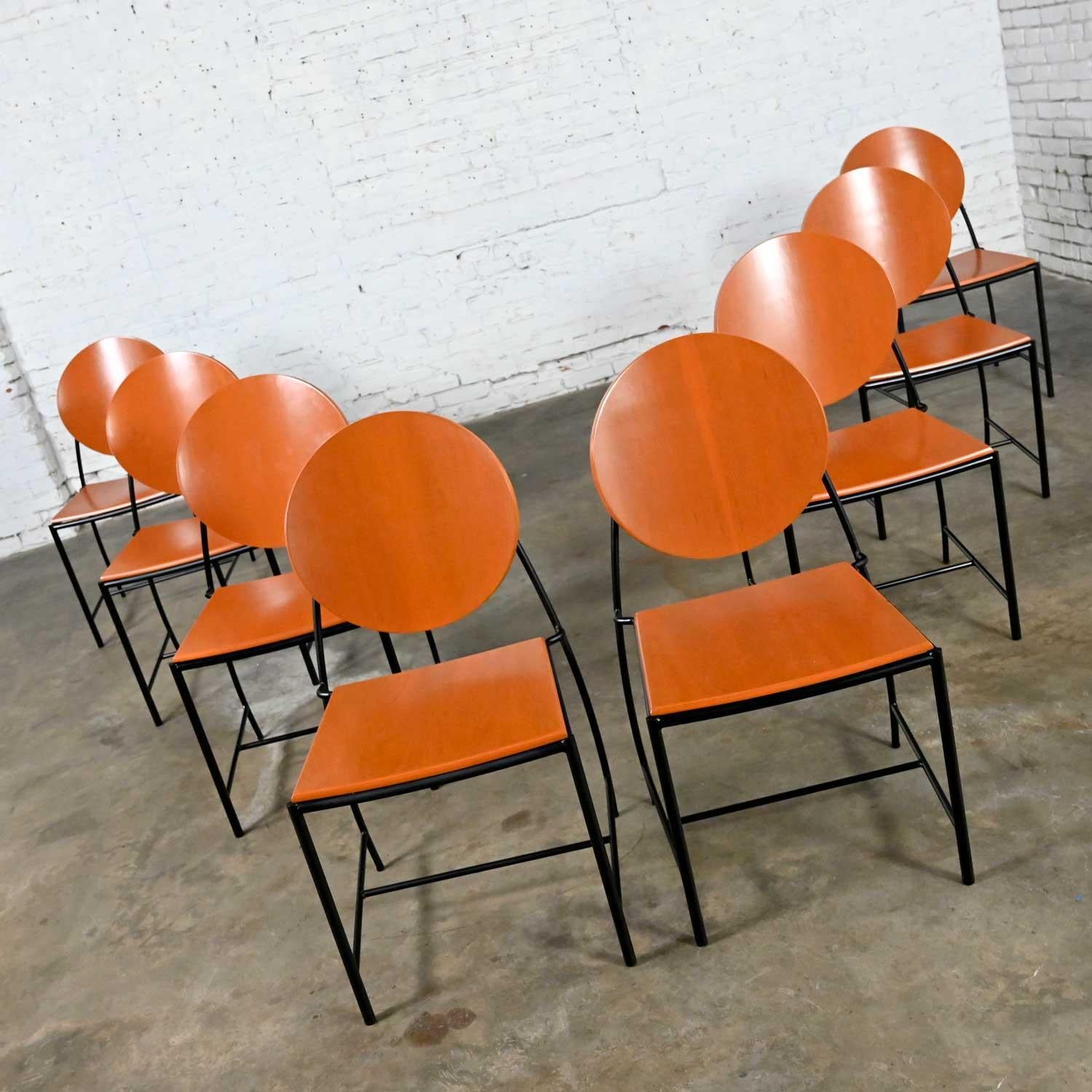 Ensemble de 8 chaises de salle à manger vintage postmodernes Dakota Jackson Vik, Ter 1 orange Bon état - En vente à Topeka, KS
