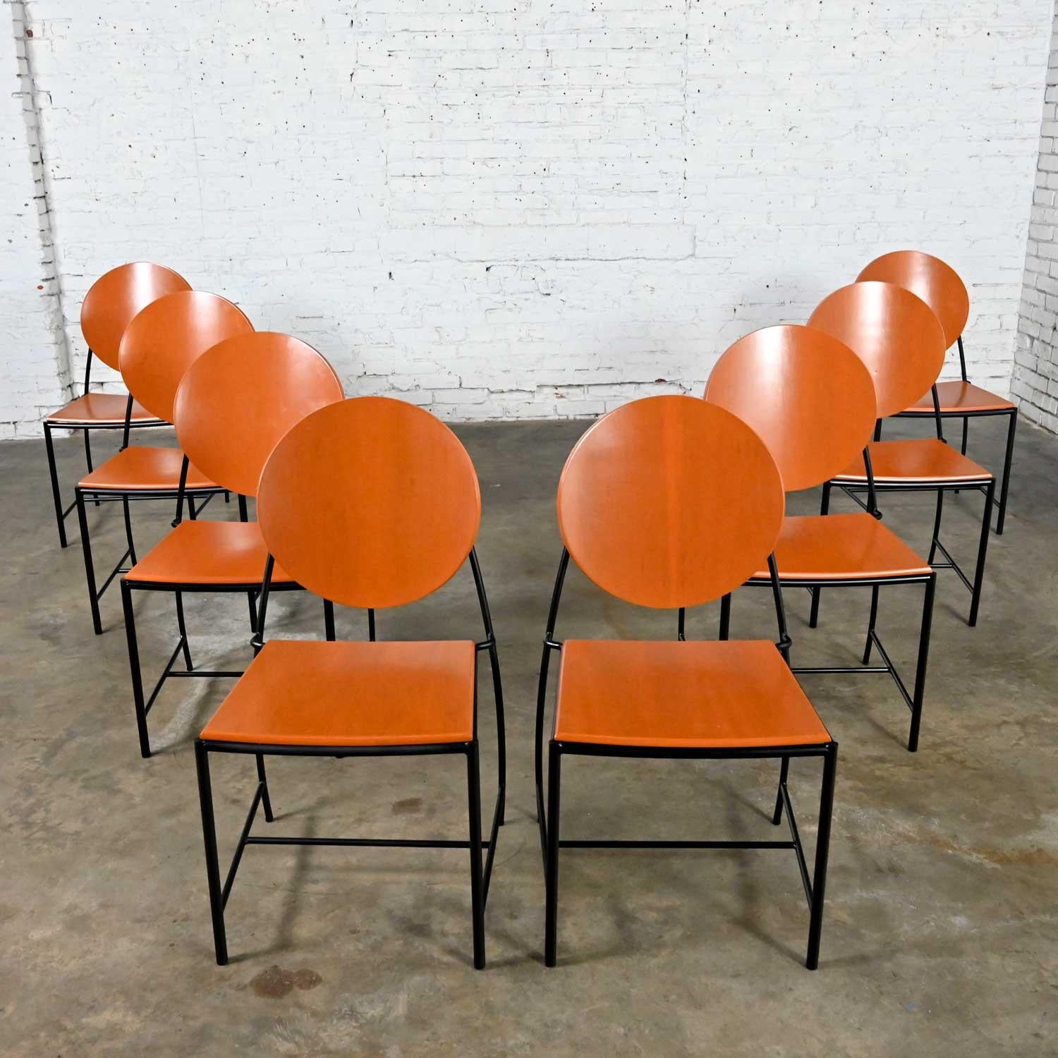 20ième siècle Ensemble de 8 chaises de salle à manger vintage postmodernes Dakota Jackson Vik, Ter 1 orange en vente