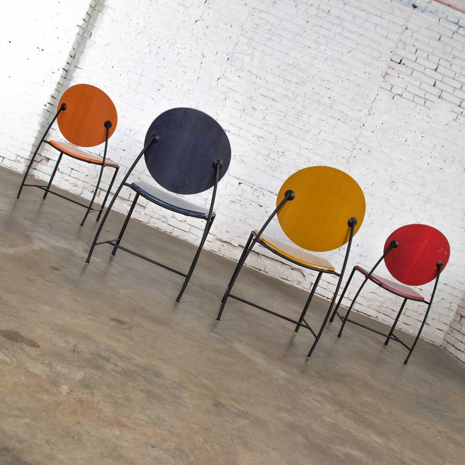 Post-Modern Vintage Postmodern Dakota Jackson Vik-Ter Dining Chairs Red Yellow Orange Blue